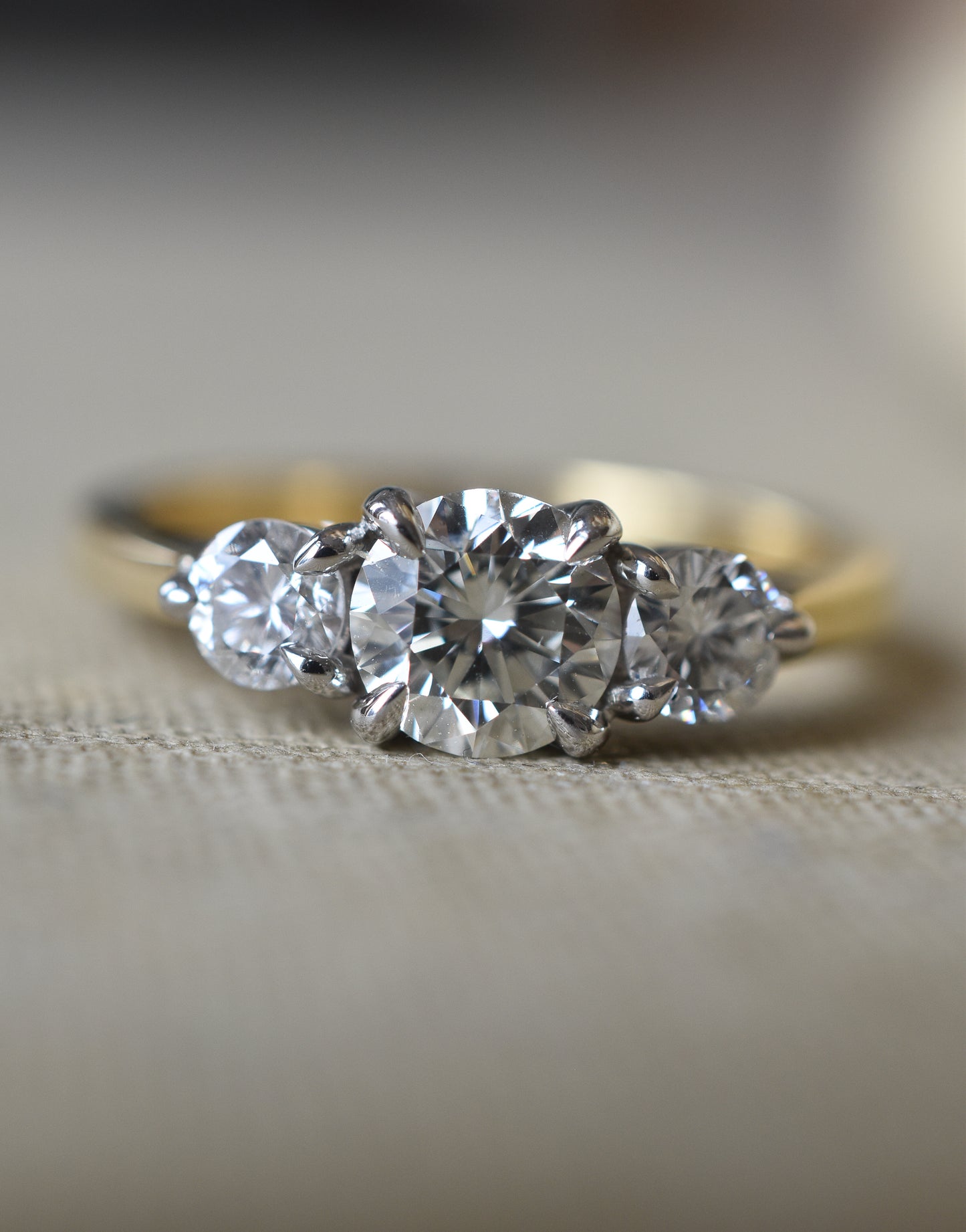 Vintage 1.15ct Diamond Trilogy Engagement Ring in 18k Yellow Gold