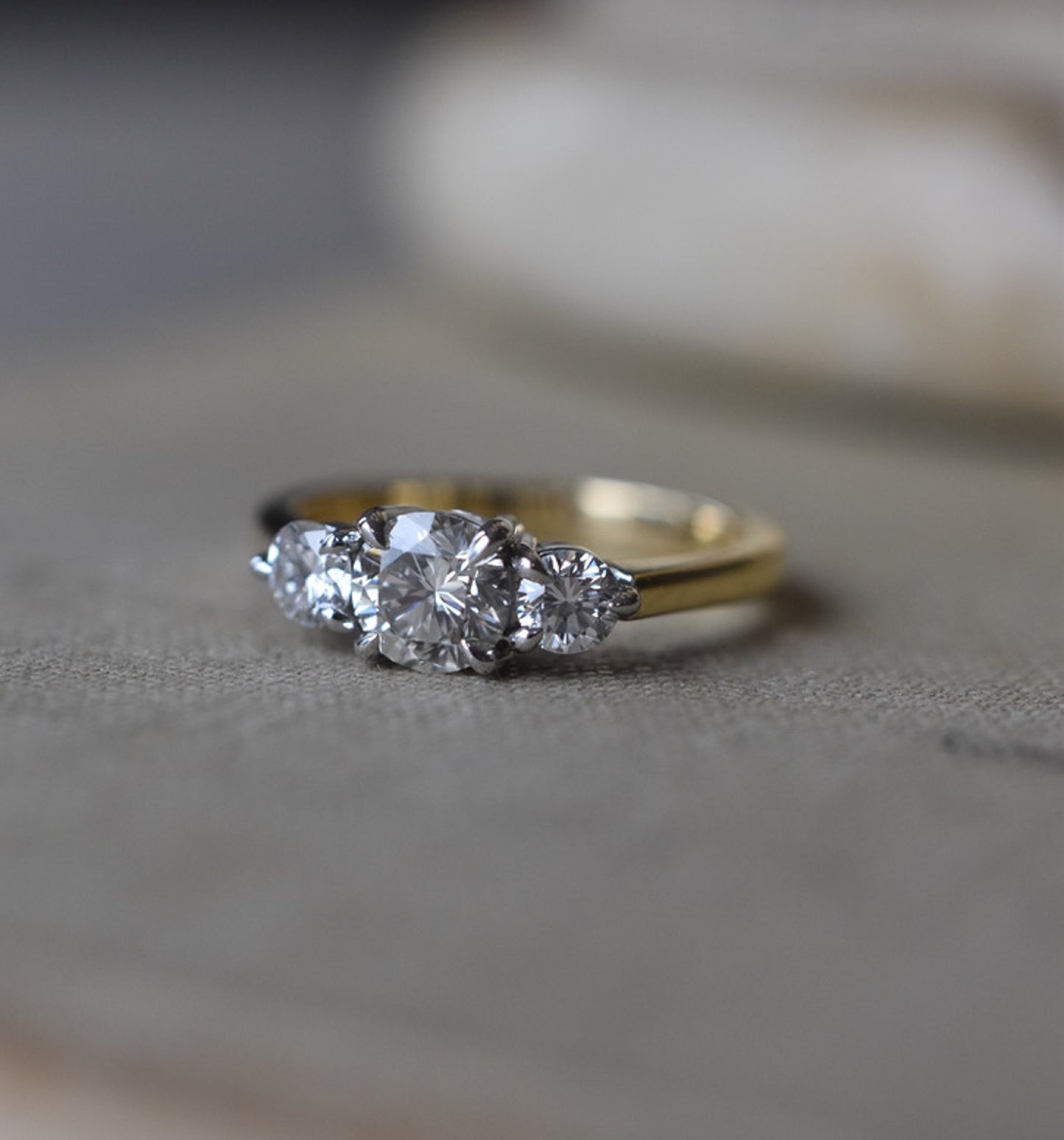 Vintage 1.15ct Diamond Trilogy Engagement Ring in 18k Yellow Gold