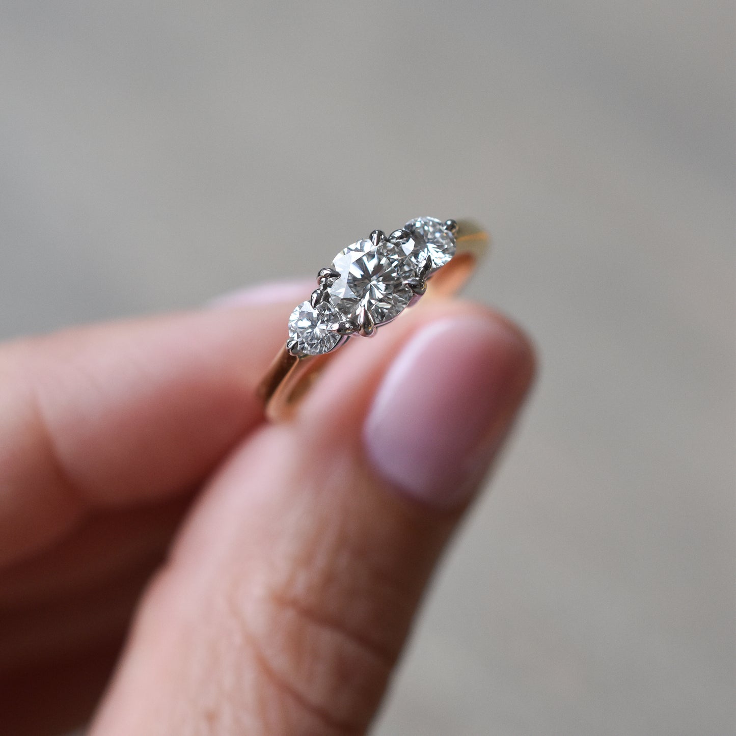 Vintage 1.15ct Diamond Trilogy Engagement Ring in 18k Yellow Gold