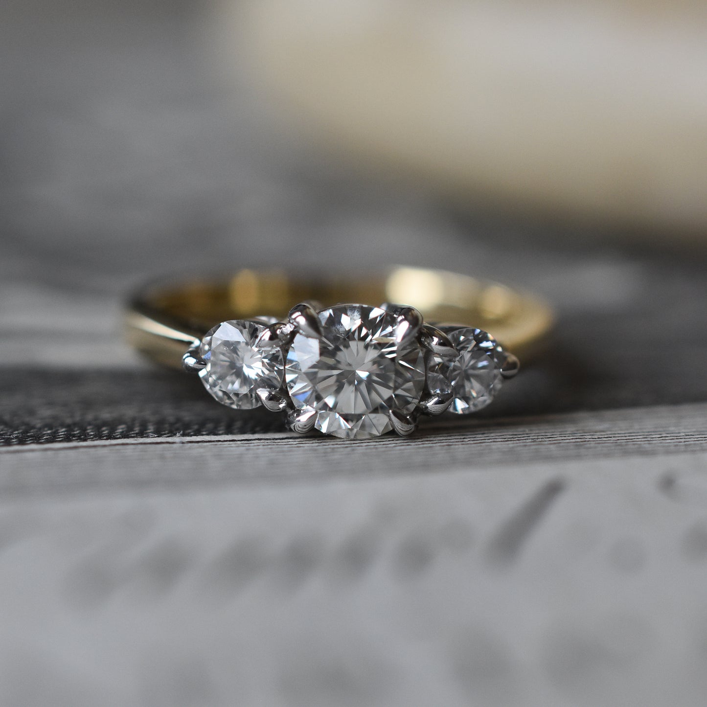 Vintage 1.15ct Diamond Trilogy Engagement Ring in 18k Yellow Gold