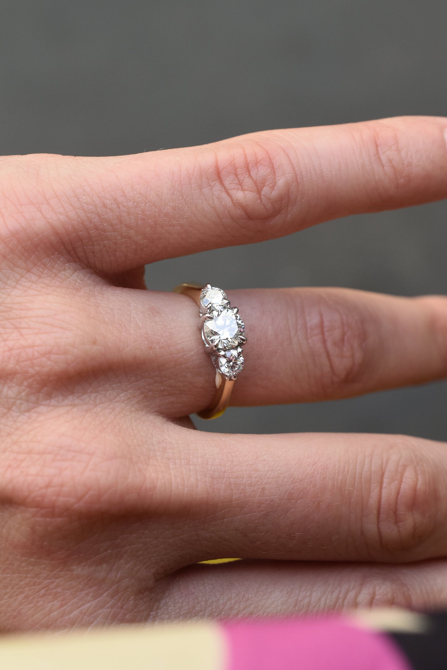 Vintage 1.15ct Diamond Trilogy Engagement Ring in 18k Yellow Gold