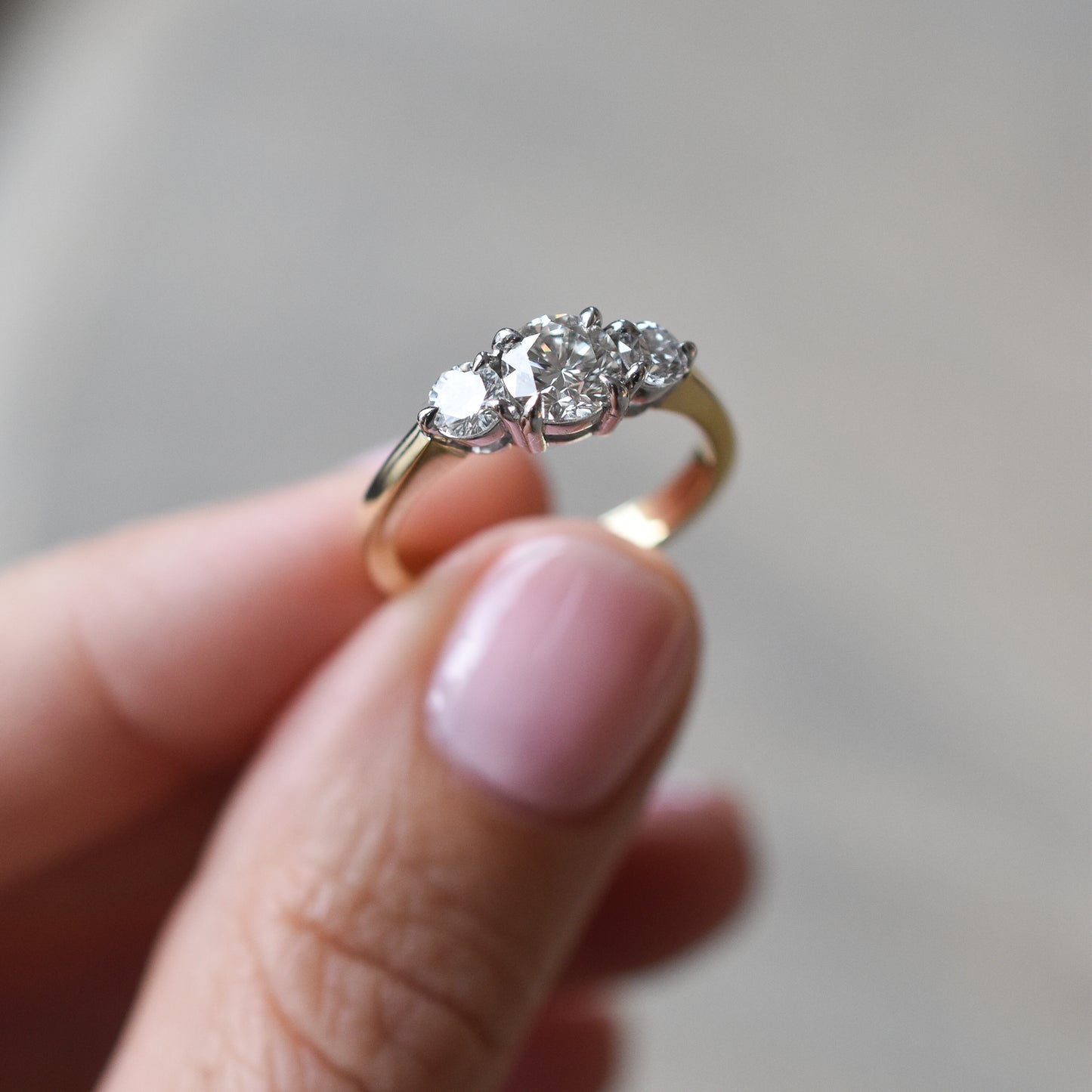 Vintage 1.15ct Diamond Trilogy Engagement Ring in 18k Yellow Gold