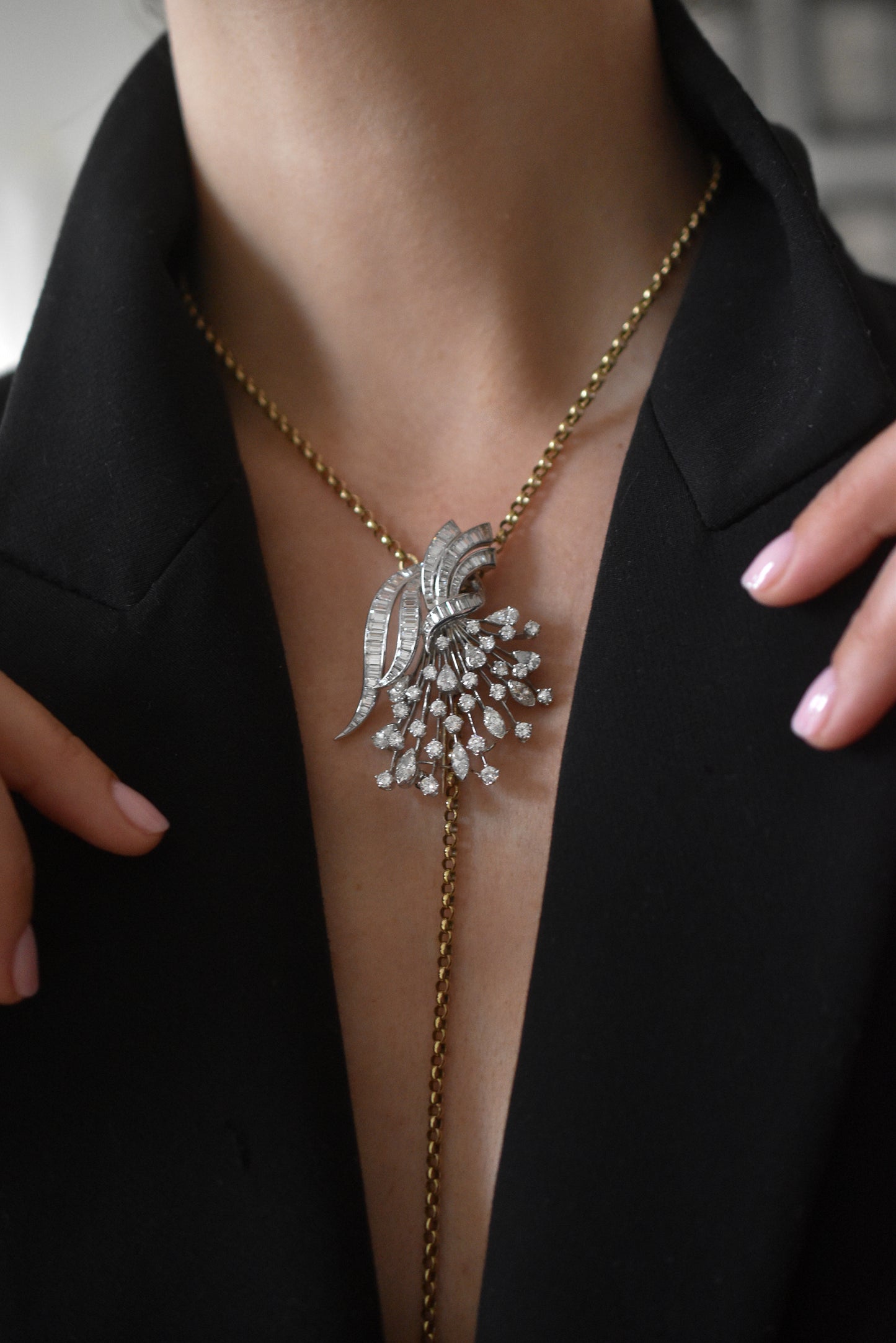 Vintage 1950s Italian 10ct Diamond Evening Pendant / Brooch