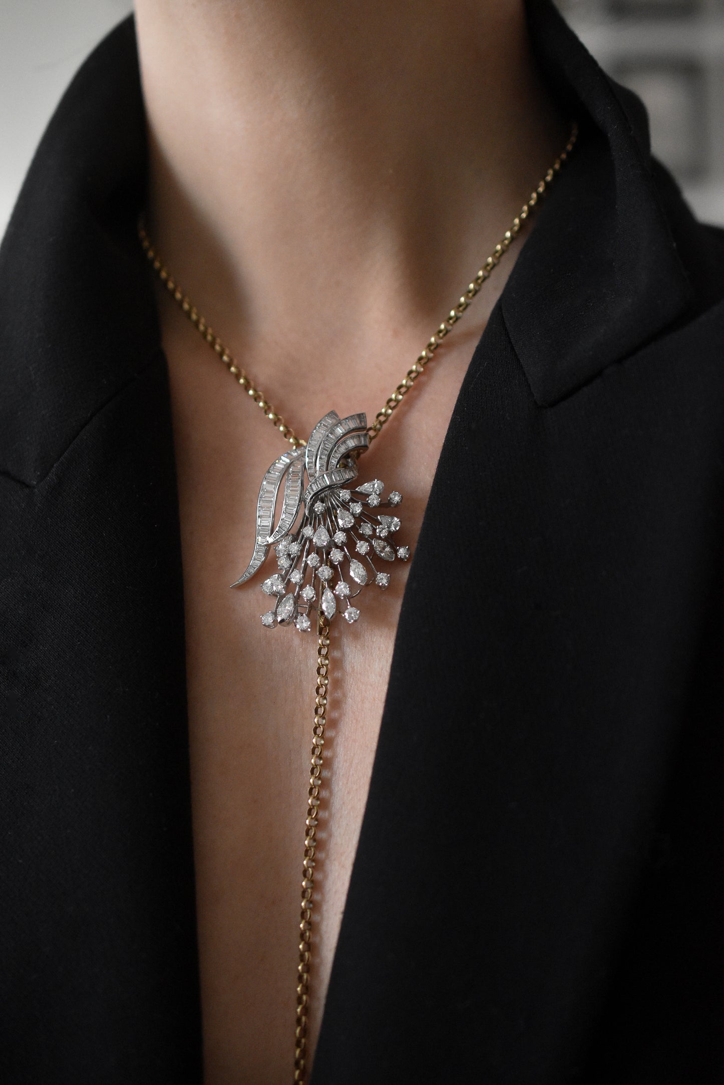 Vintage 1950s Italian 10ct Diamond Evening Pendant / Brooch