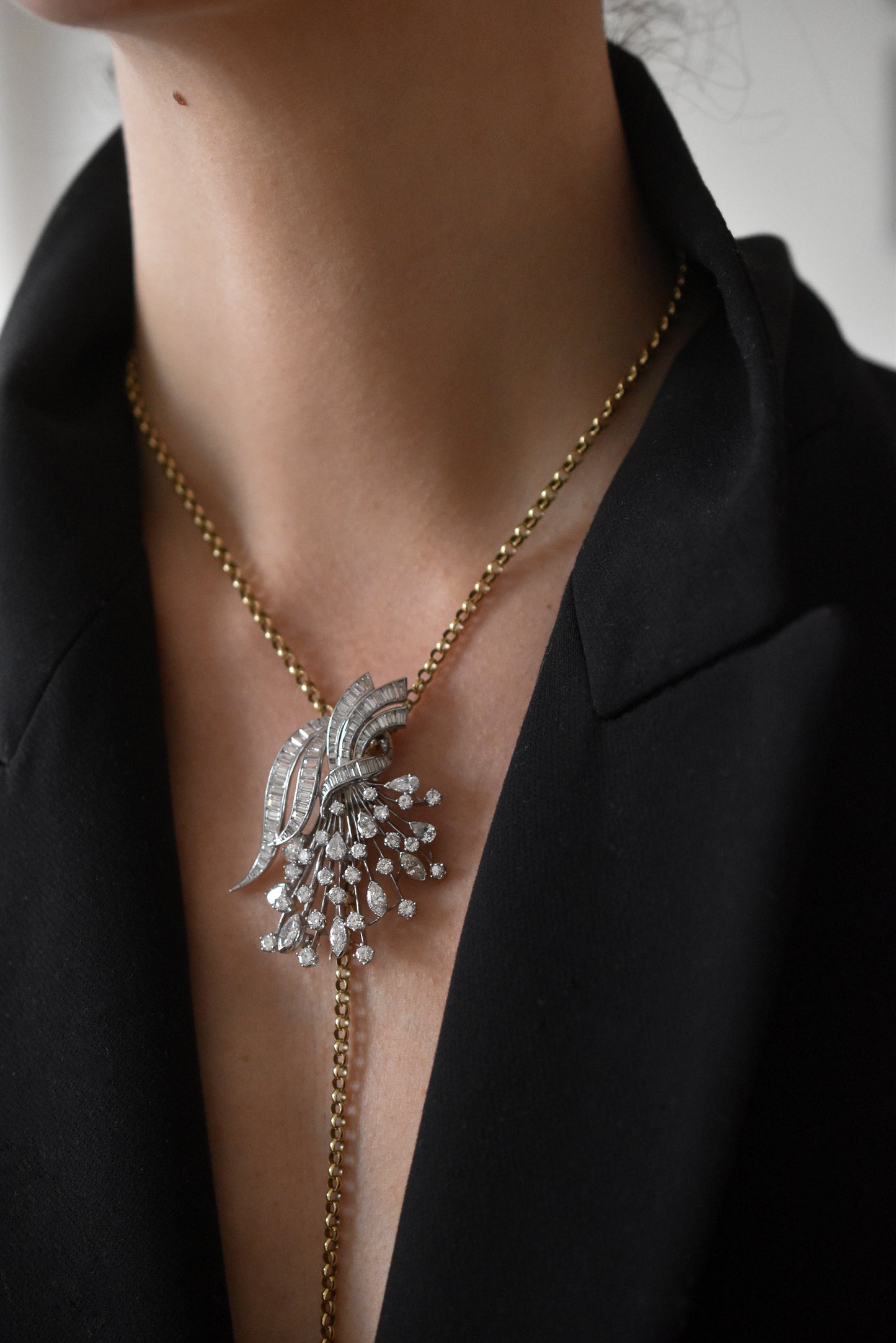 Vintage 1950s Italian 10ct Diamond Evening Pendant / Brooch