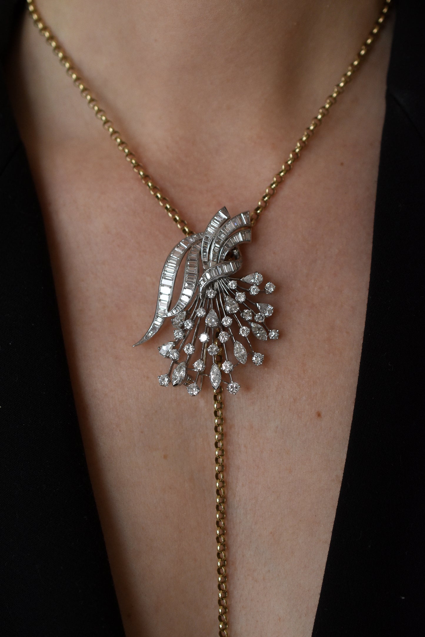 Vintage 1950s Italian 10ct Diamond Evening Pendant / Brooch