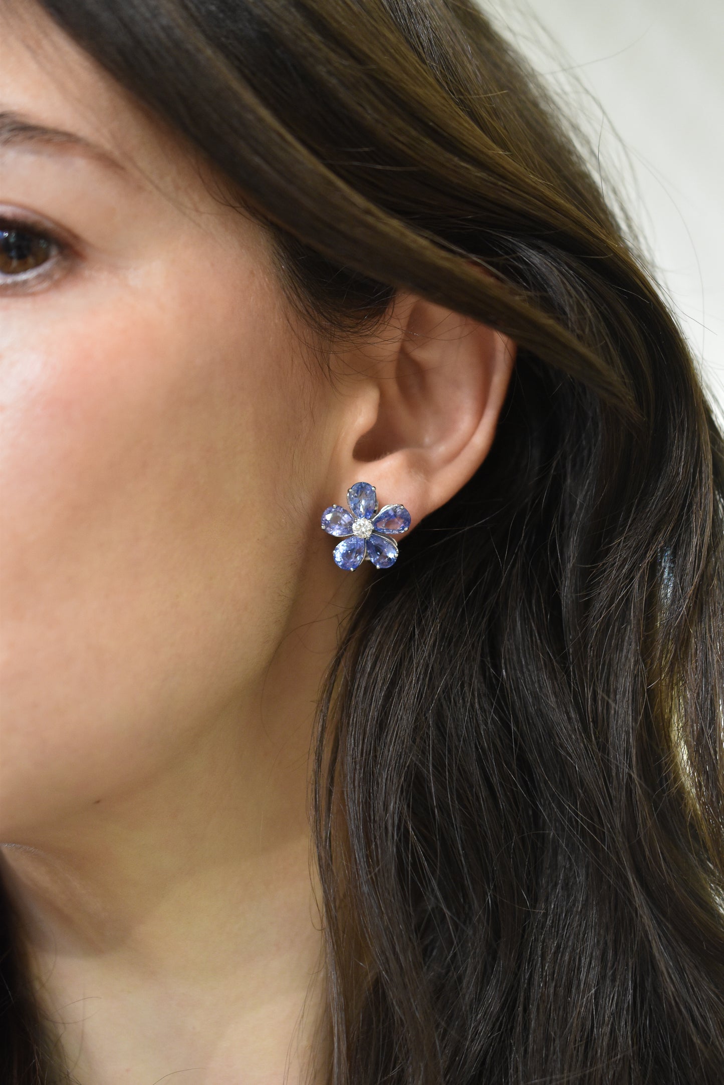 10ct Ceylon Sapphire and Diamond Flower Cluster Earrings in Platinum