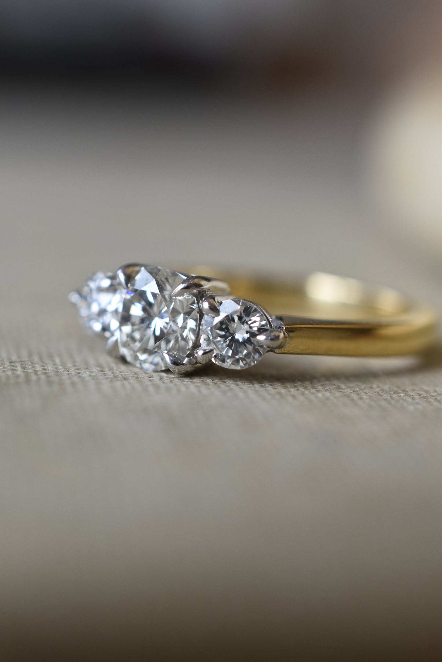 Vintage 1.15ct Diamond Trilogy Engagement Ring in 18k Yellow Gold