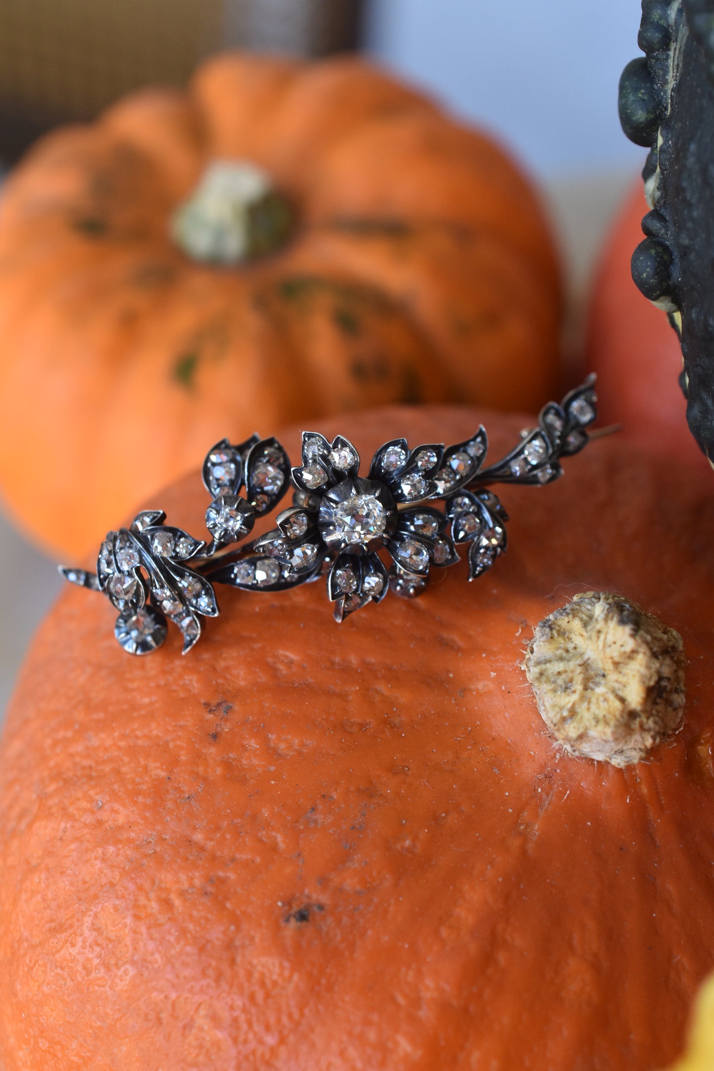 19th Century Silver Backed Gold Flower Diamond Brooch