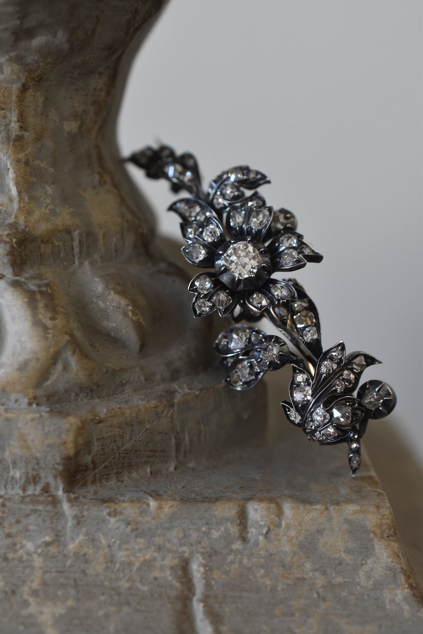 19th Century Silver Backed Gold Flower Diamond Brooch