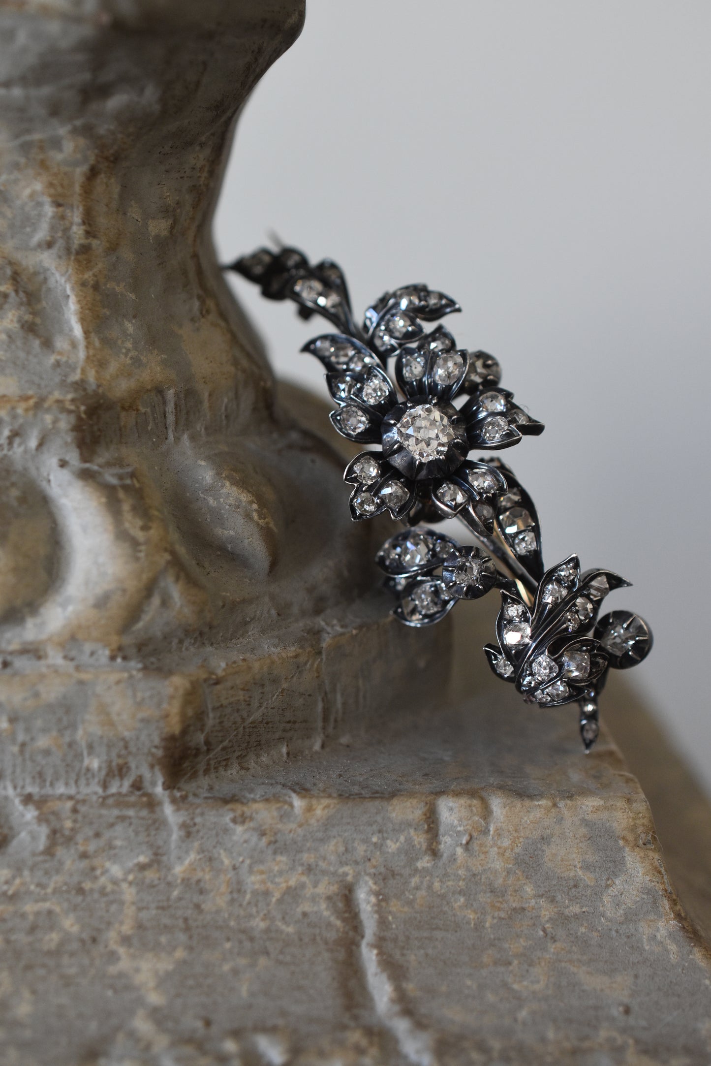 19th Century Silver Backed Gold Flower Diamond Brooch