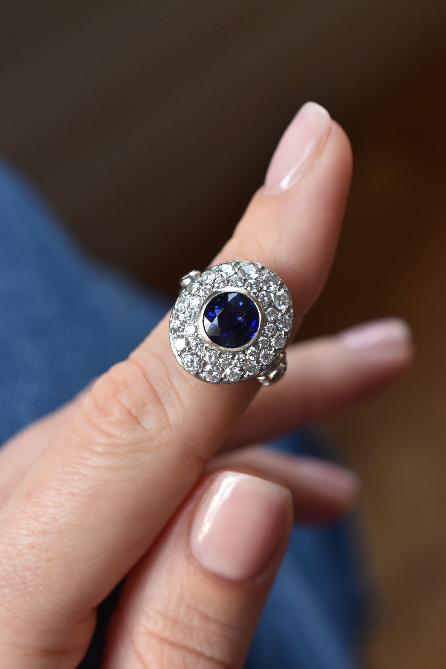 1.50ct French Cobblestone Sapphire and Diamond Ring in 18k White Gold