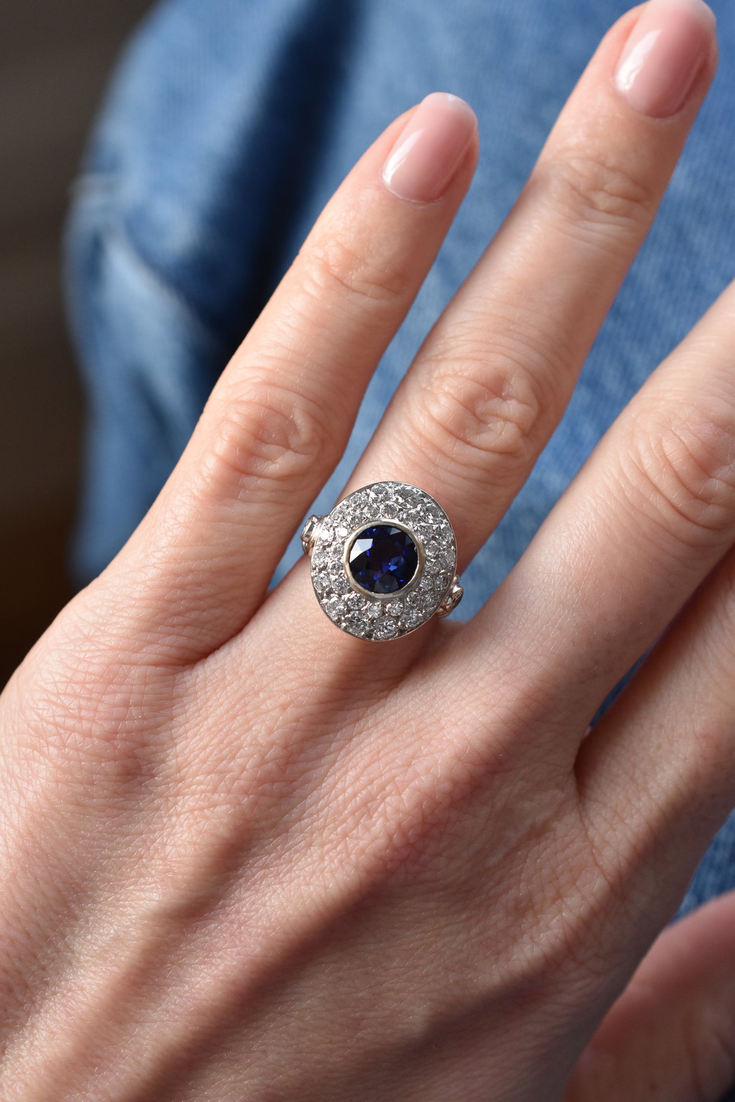1.50ct French Cobblestone Sapphire and Diamond Ring in 18k White Gold