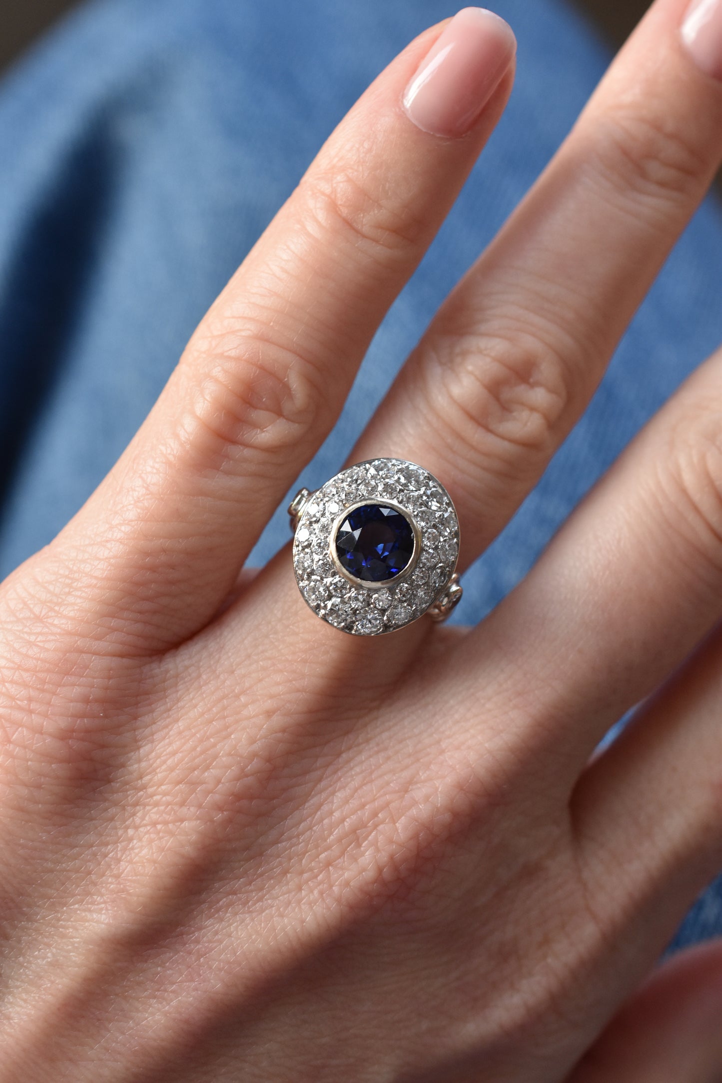 1.50ct French Cobblestone Sapphire and Diamond Ring in 18k White Gold