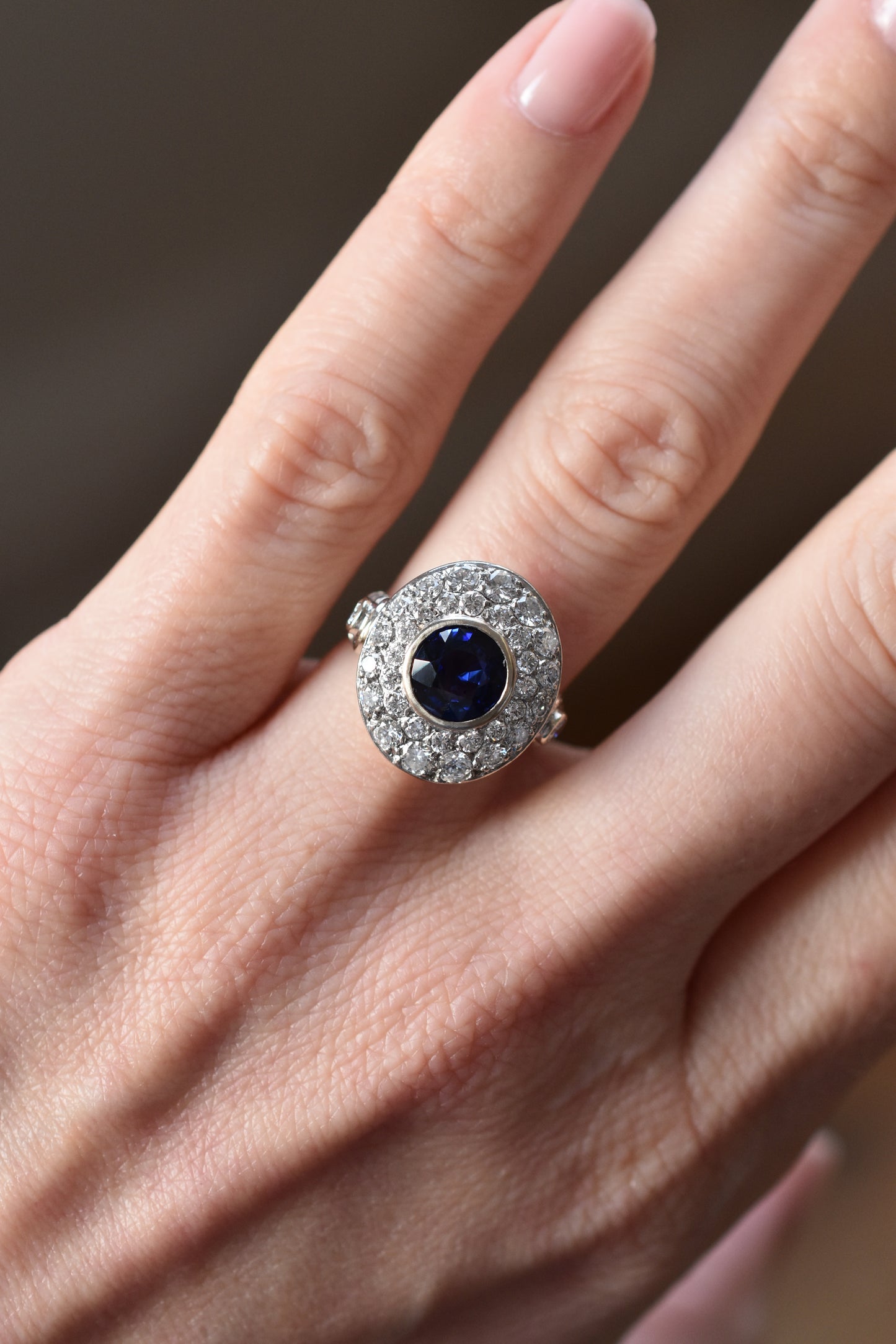 1.50ct French Cobblestone Sapphire and Diamond Ring in 18k White Gold