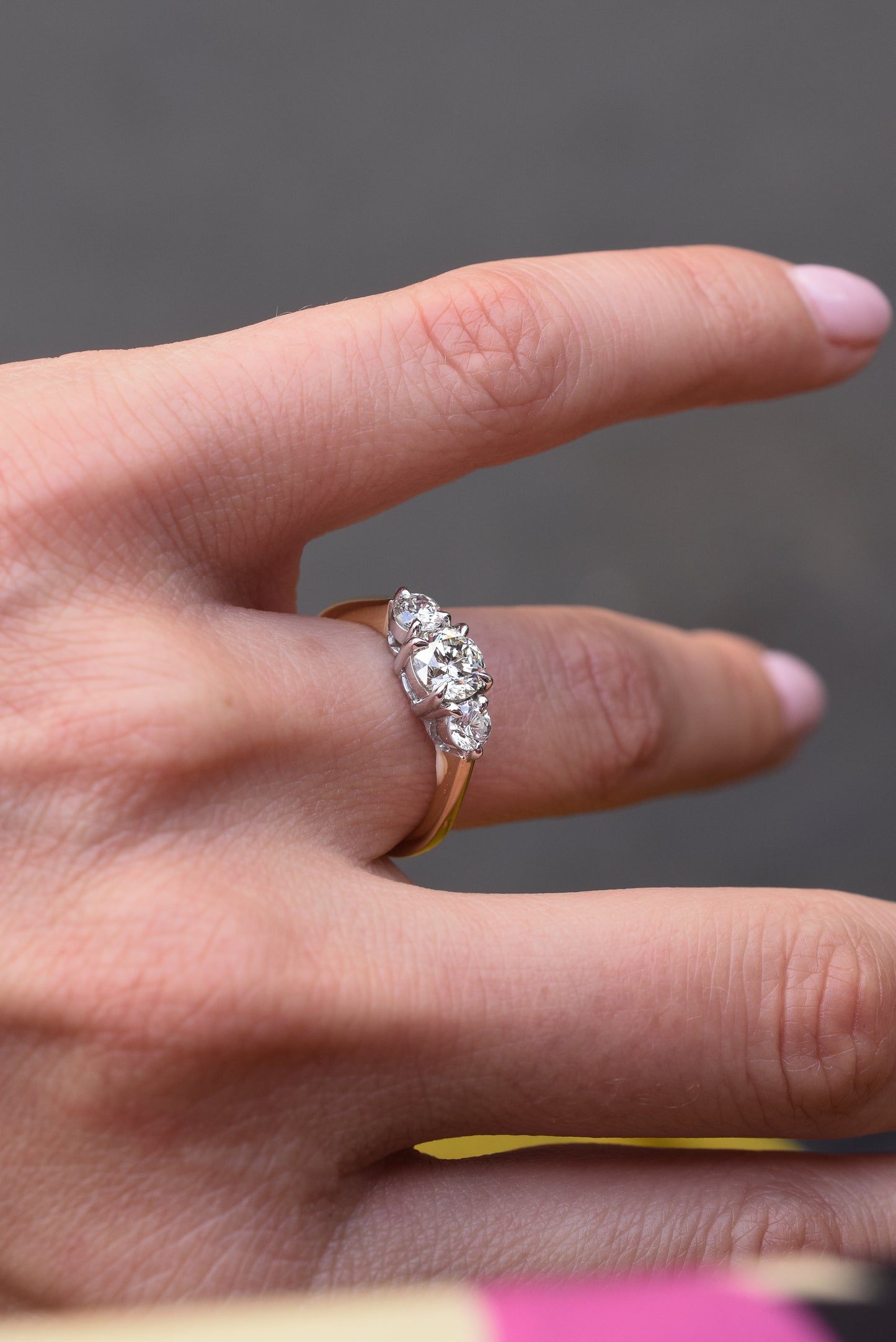 Vintage 1.15ct Diamond Trilogy Engagement Ring in 18k Yellow Gold