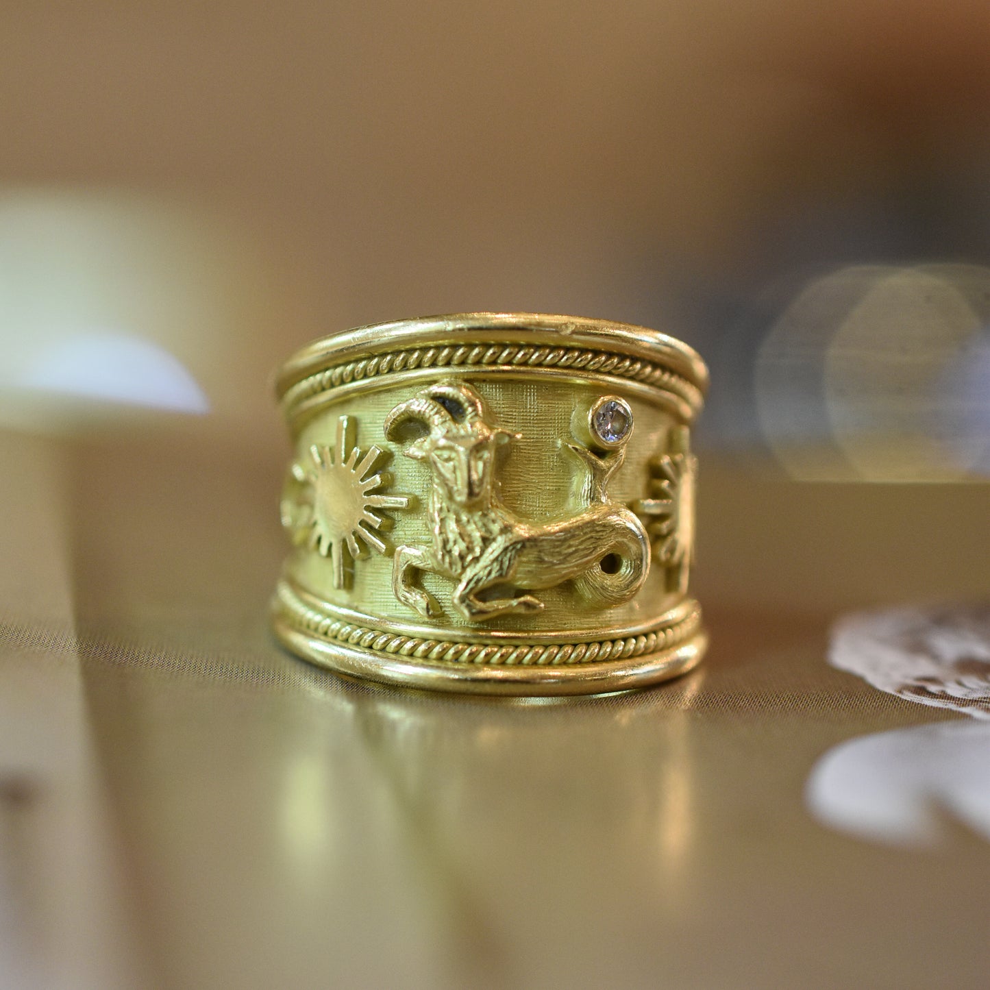 Elizabeth Gage Capricorn Zodiac 18k Gold and Diamond Band Ring