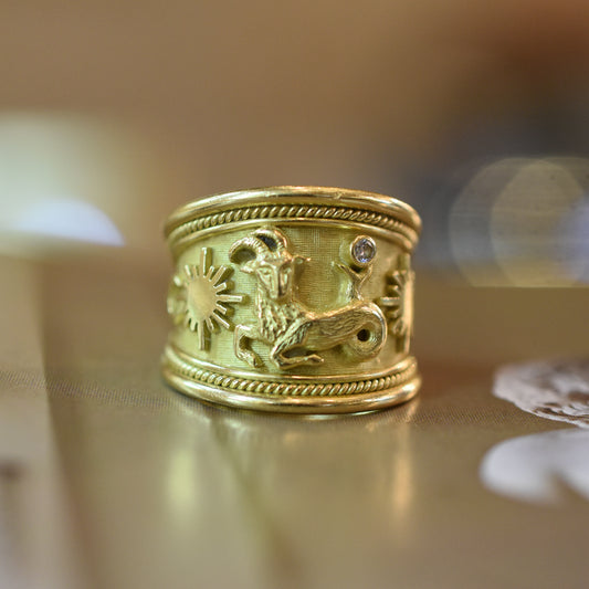 Elizabeth Gage Capricorn Zodiac 18k Gold and Diamond Band Ring