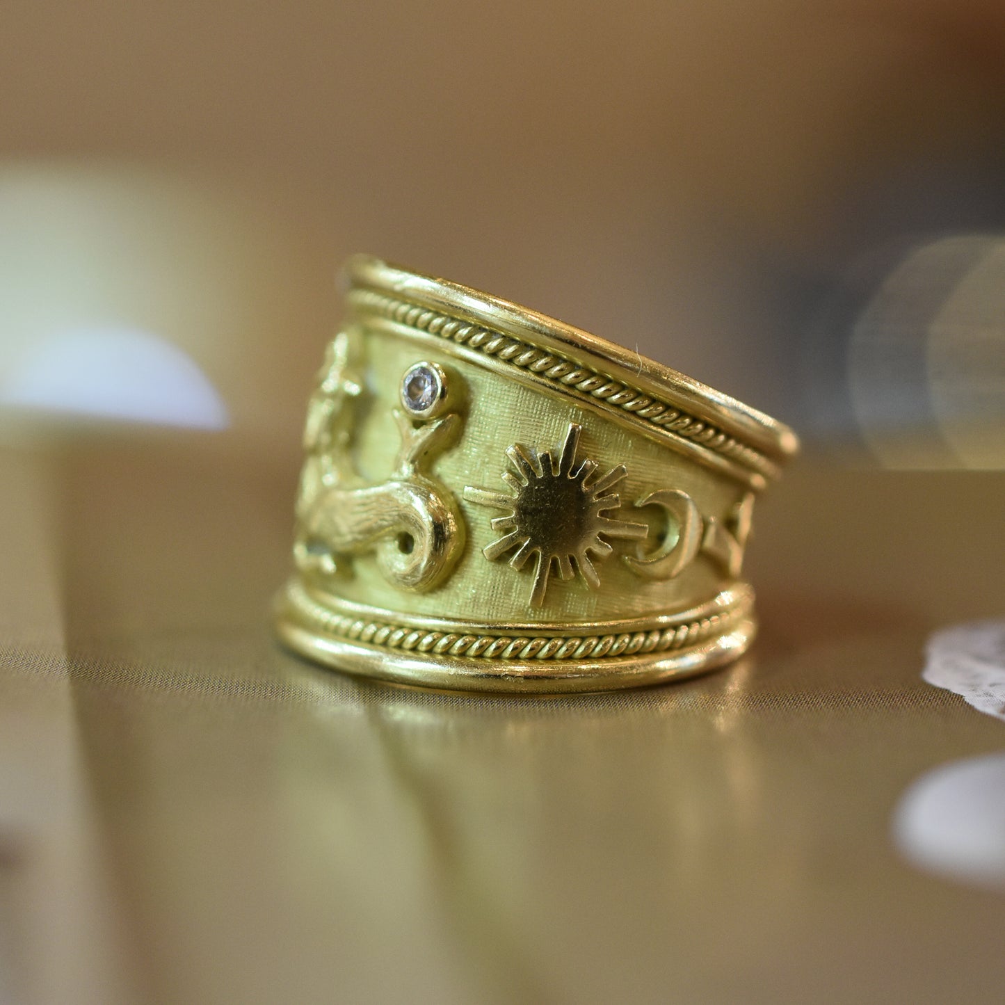 Elizabeth Gage Capricorn Zodiac 18k Gold and Diamond Band Ring