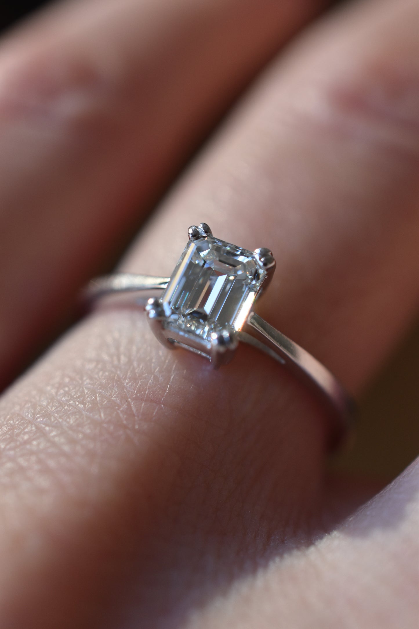 Vintage Natural 0.56ct G VS Emerald cut Diamond Solitaire Engagement Ring in 18k White Gold