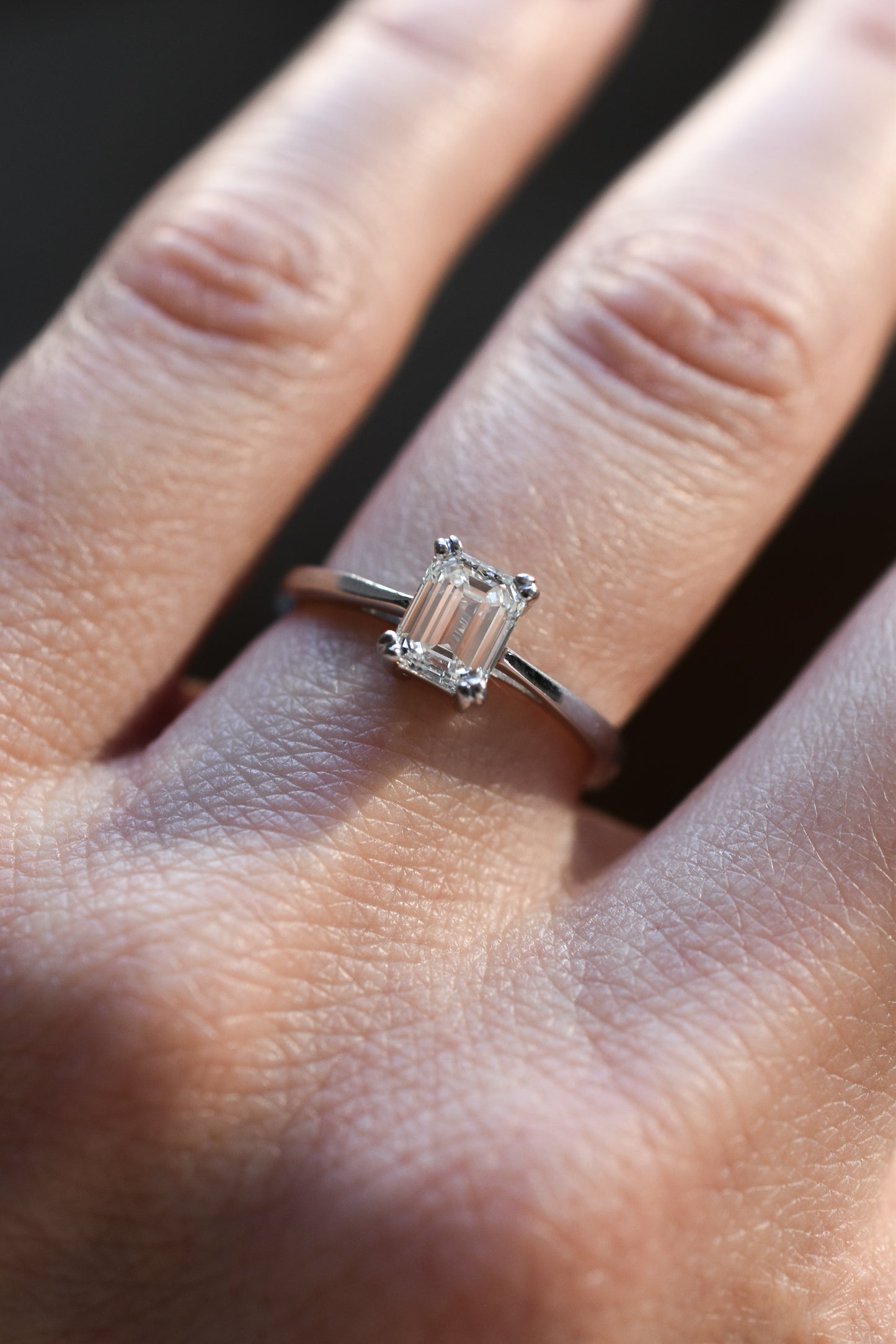 Vintage Natural 0.56ct G VS Emerald cut Diamond Solitaire Engagement Ring in 18k White Gold