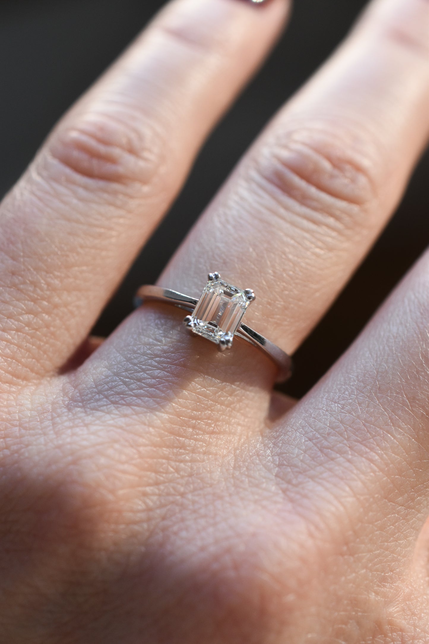 Vintage Natural 0.56ct G VS Emerald cut Diamond Solitaire Engagement Ring in 18k White Gold