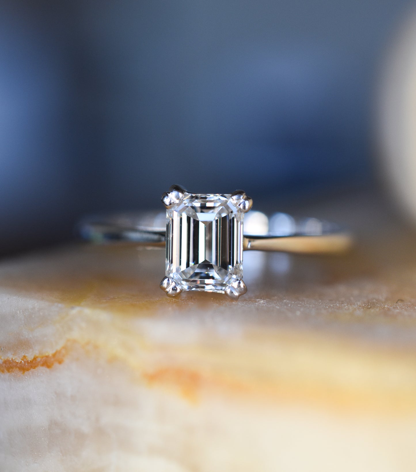 Vintage Natural 0.56ct G VS Emerald cut Diamond Solitaire Engagement Ring in 18k White Gold