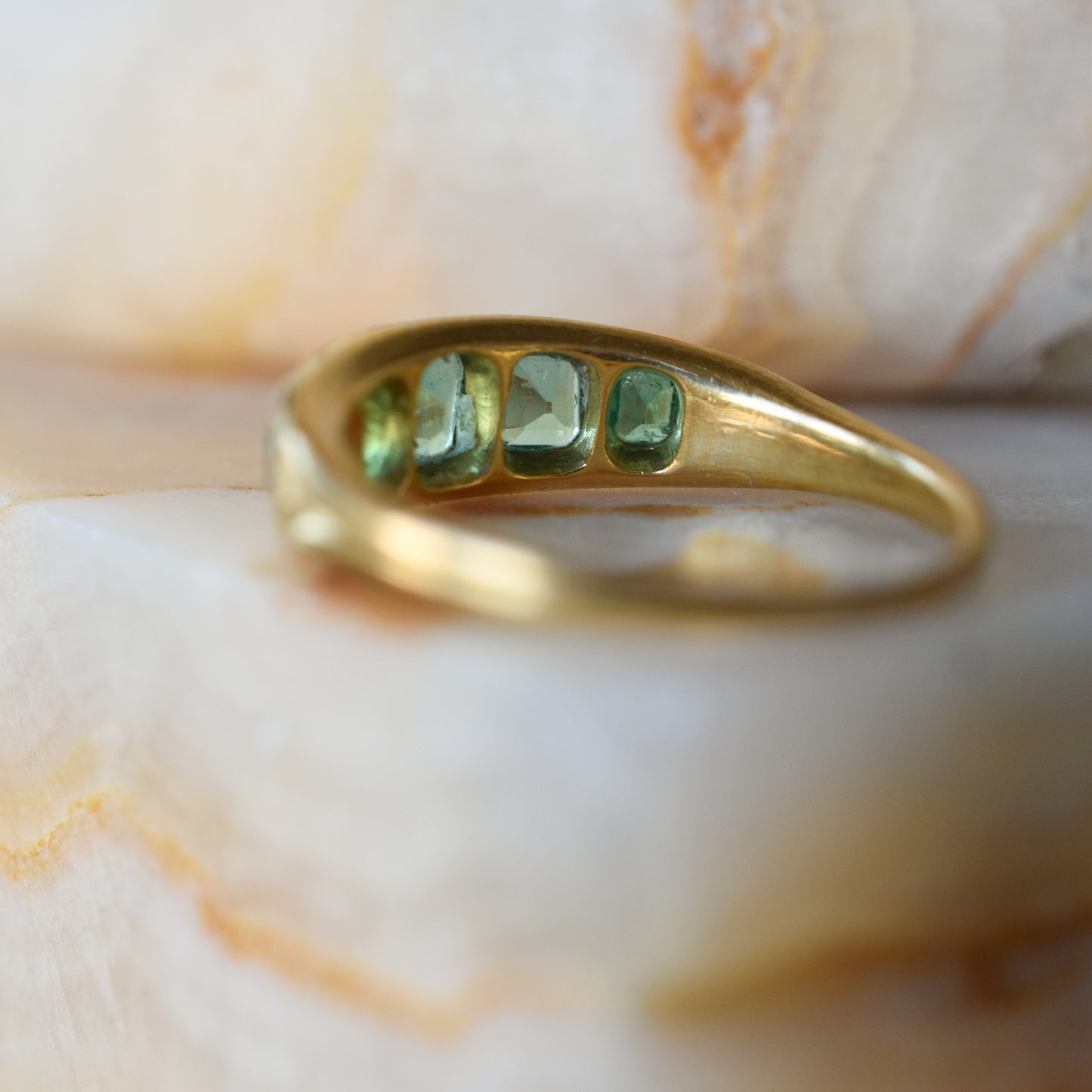 Antique Emerald Five Stone Ring in 18k Yellow Gold