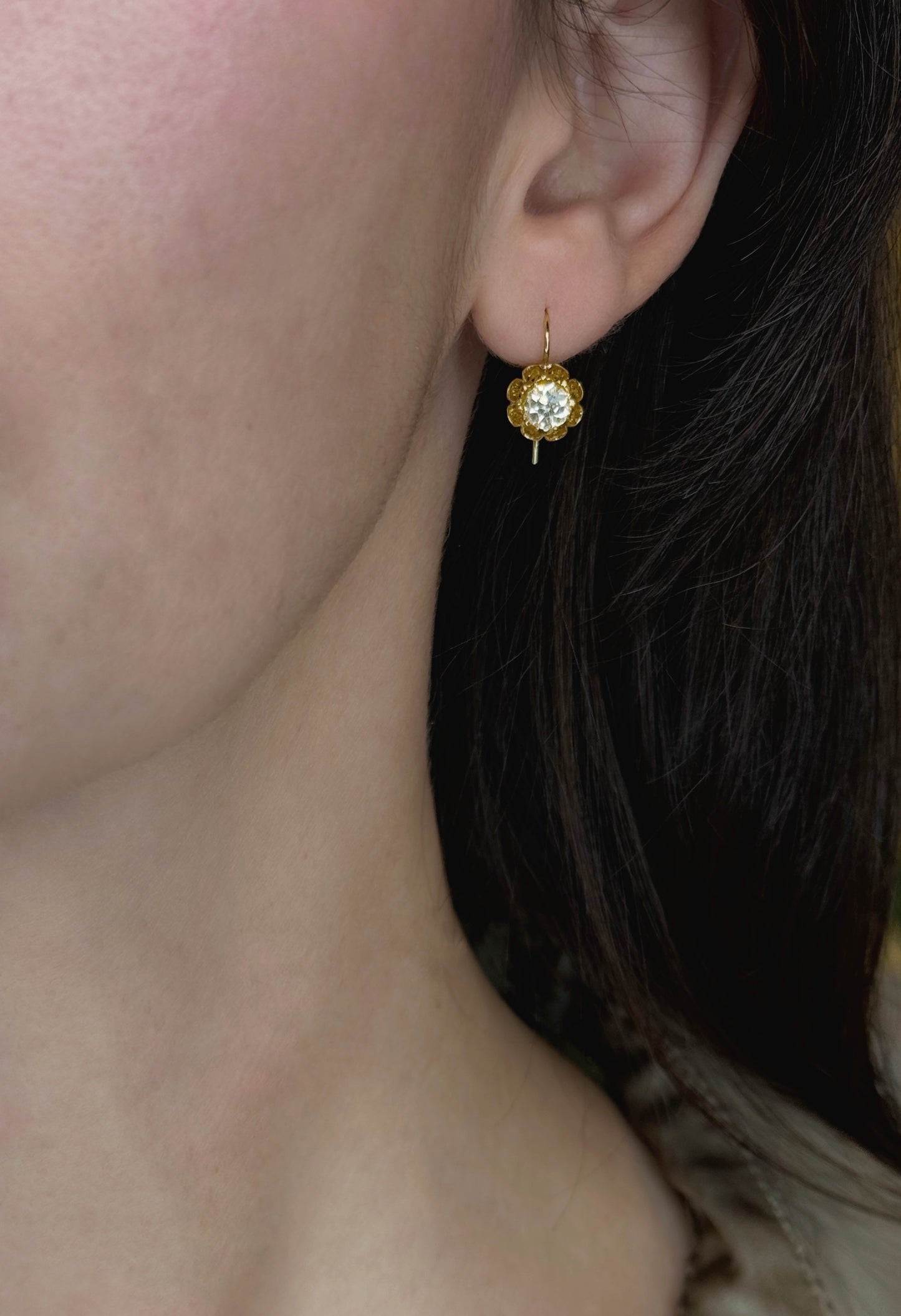 1.00ct Antique 18ct Gold Buttercup Solitaire Diamond Earrings - Victorian Diamond Earrings