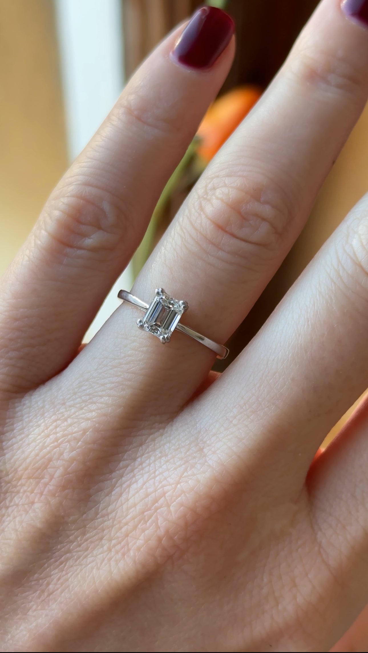 Vintage Natural 0.56ct G VS Emerald cut Diamond Solitaire Engagement Ring in 18k White Gold