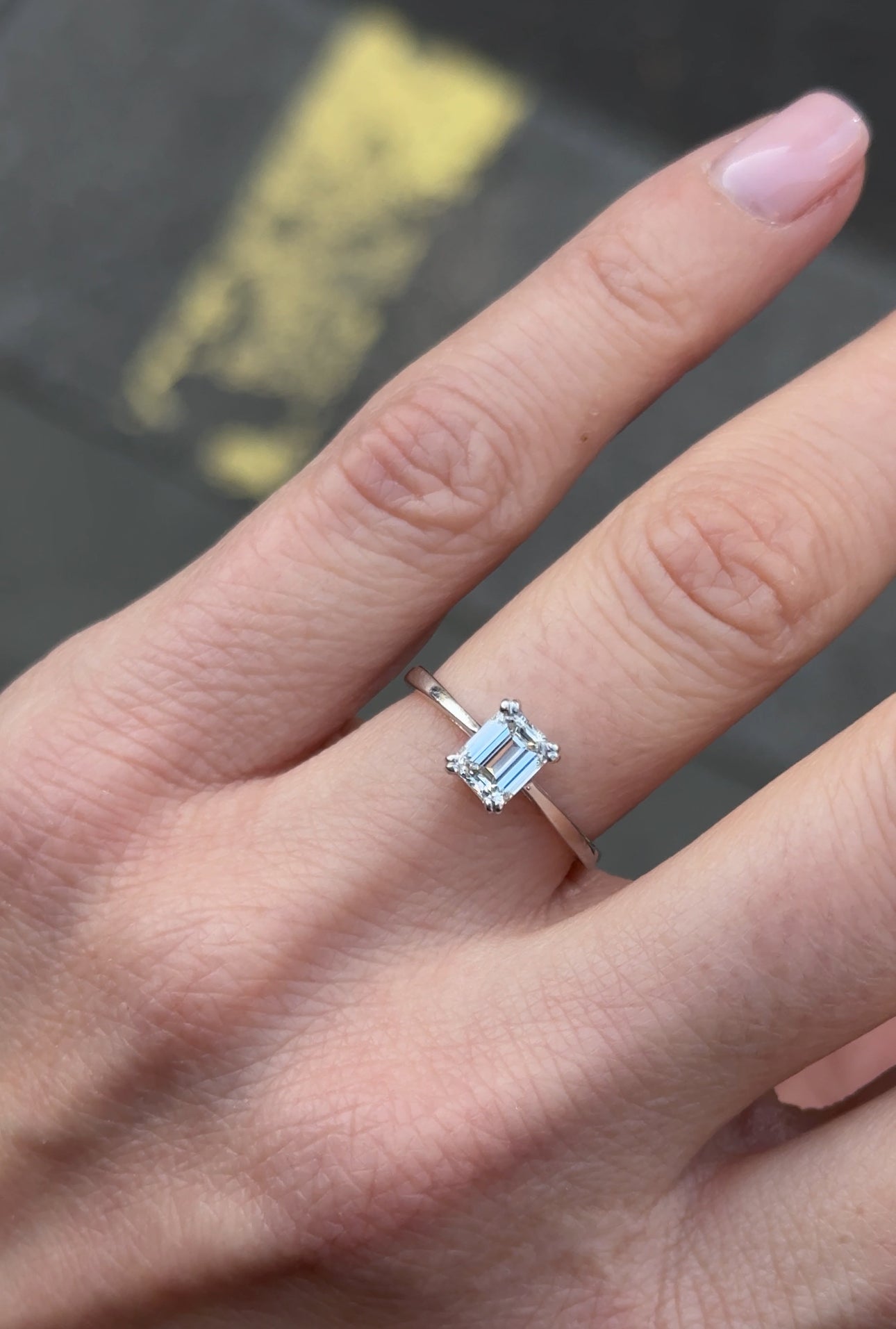 Vintage Natural 0.56ct G VS Emerald cut Diamond Solitaire Engagement Ring in 18k White Gold