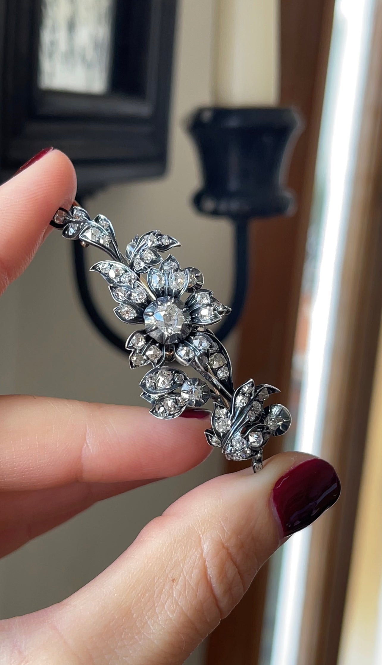 19th Century Silver Backed Gold Flower Diamond Brooch