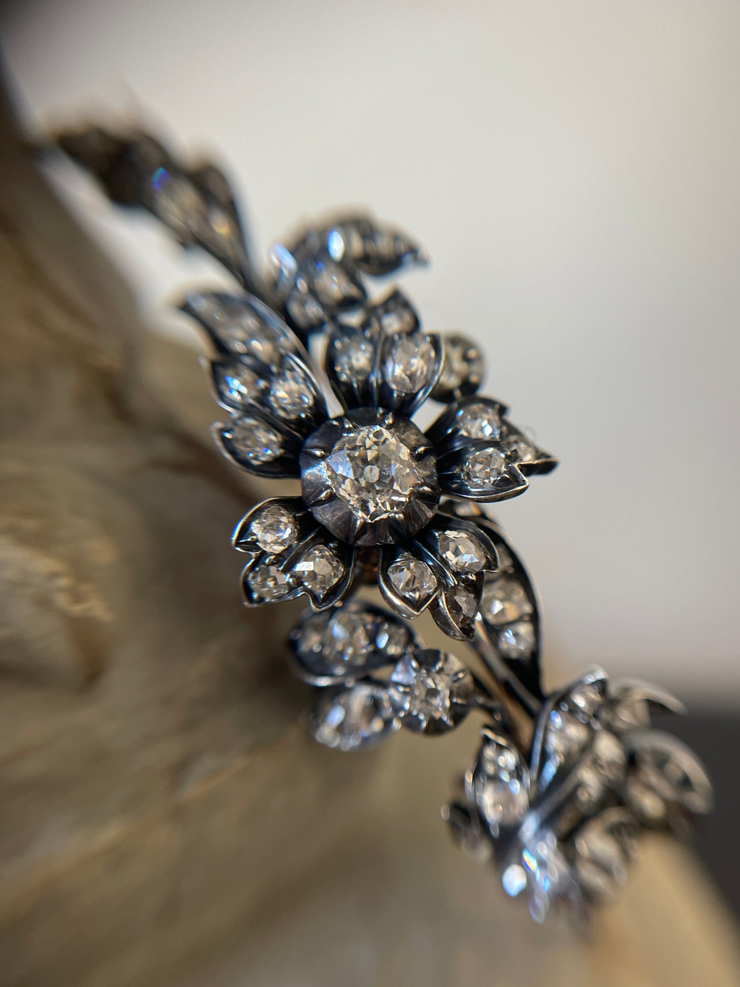 19th Century Silver Backed Gold Flower Diamond Brooch