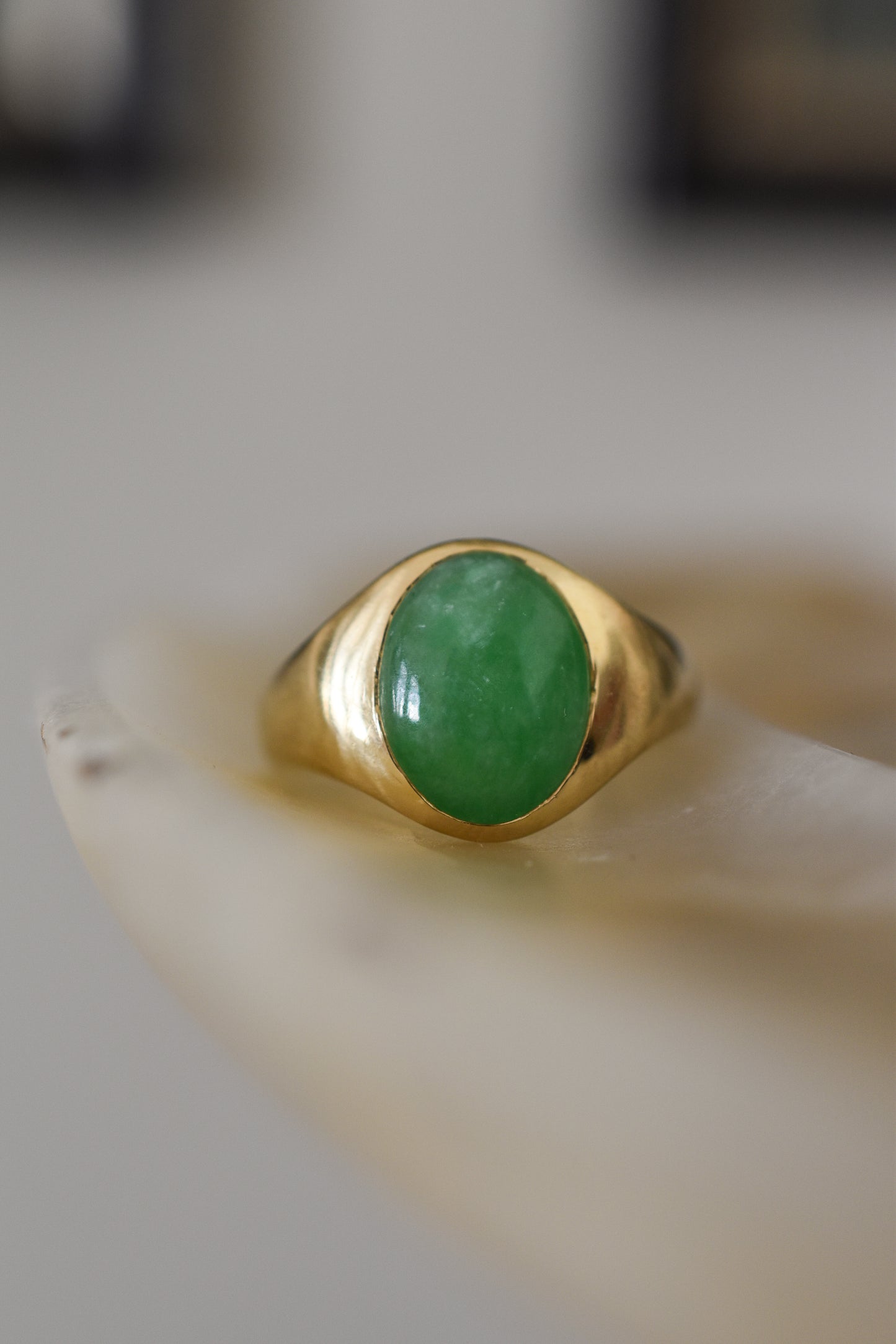 3ct Natural Untreated 'Type A' Jade Signet Ring in 18K Yellow Gold