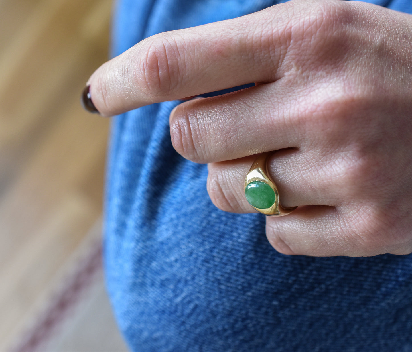 3ct Natural Untreated 'Type A' Jade Signet Ring in 18K Yellow Gold