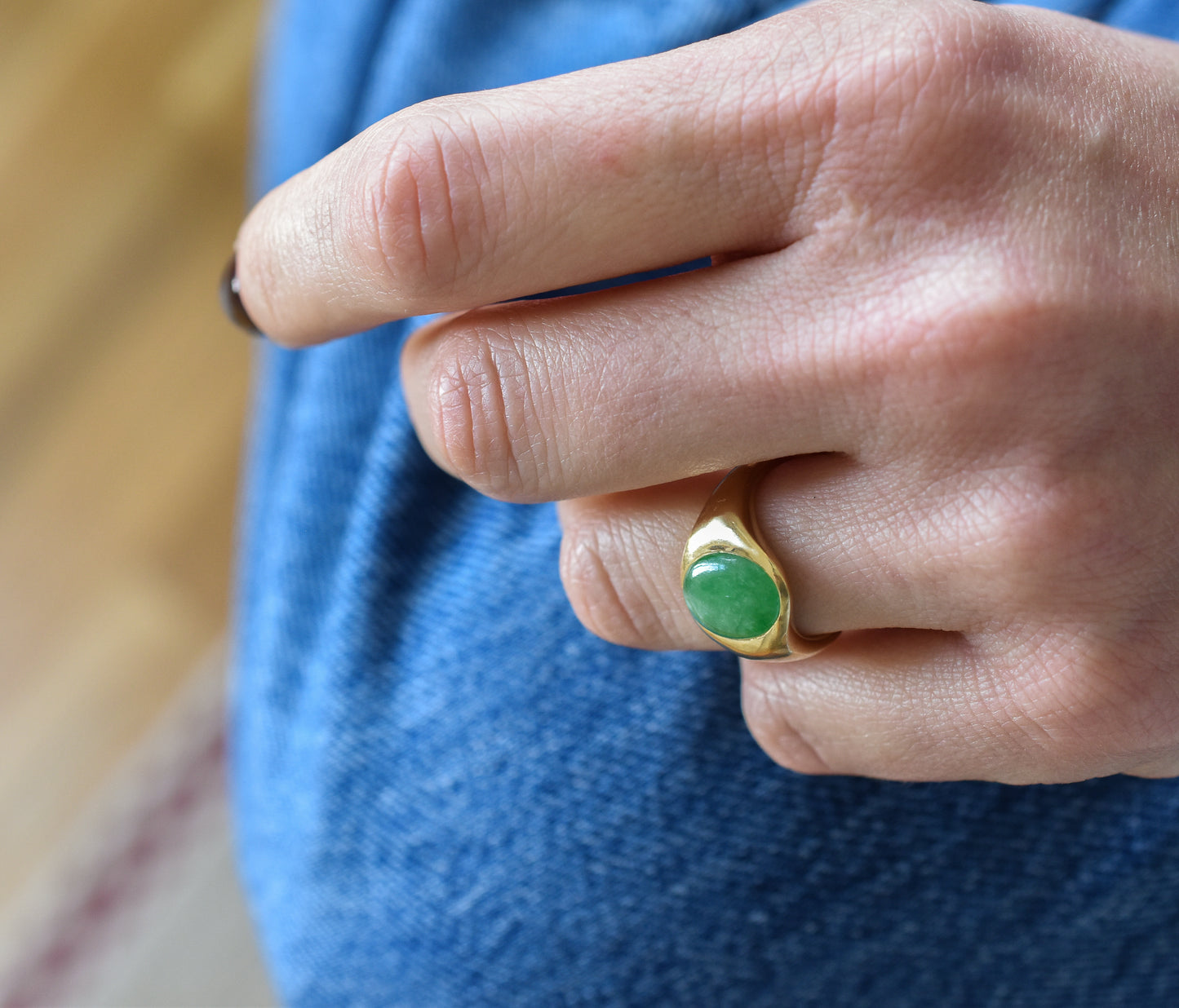 3ct Natural Untreated 'Type A' Jade Signet Ring in 18K Yellow Gold