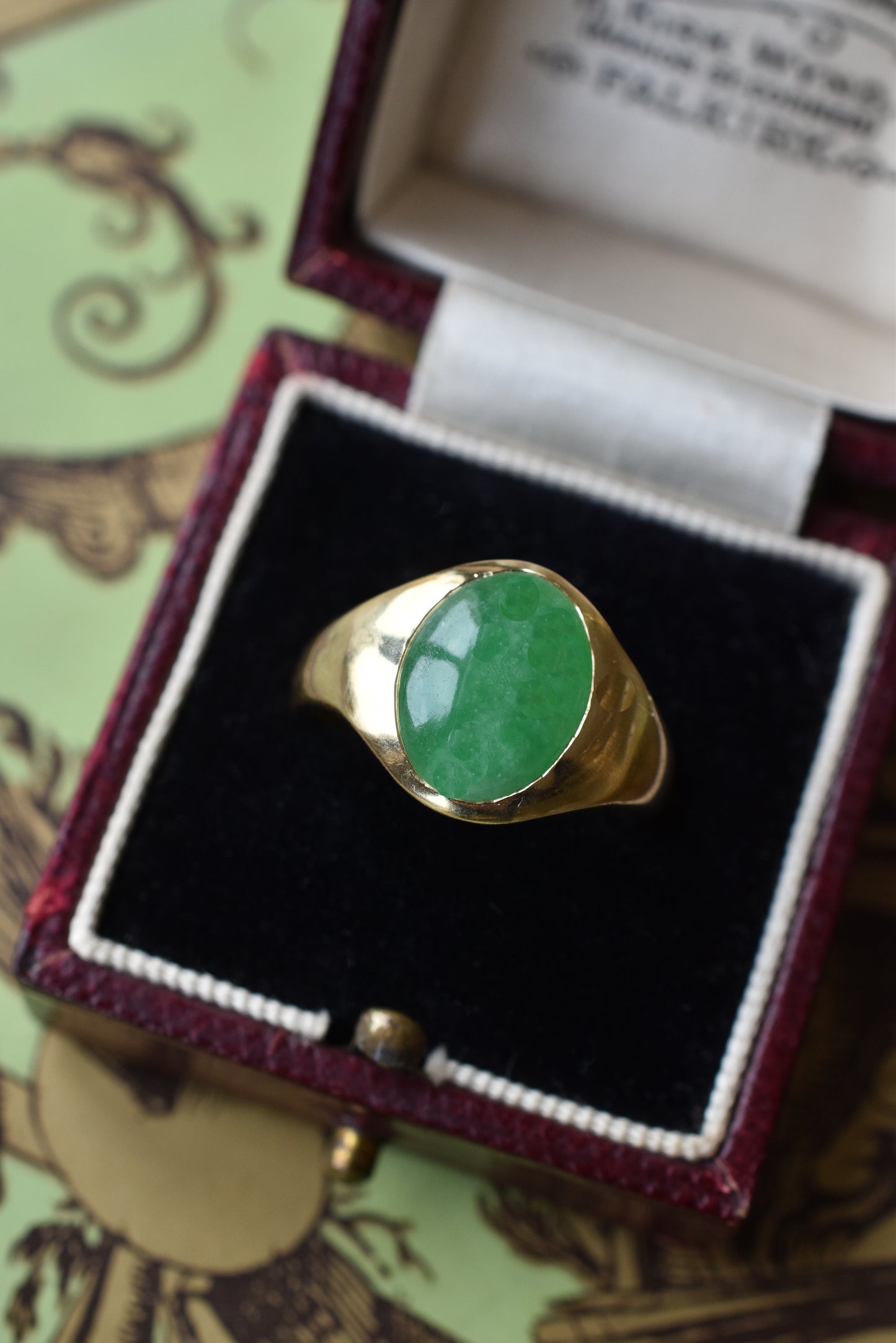 3ct Natural Untreated 'Type A' Jade Signet Ring in 18K Yellow Gold