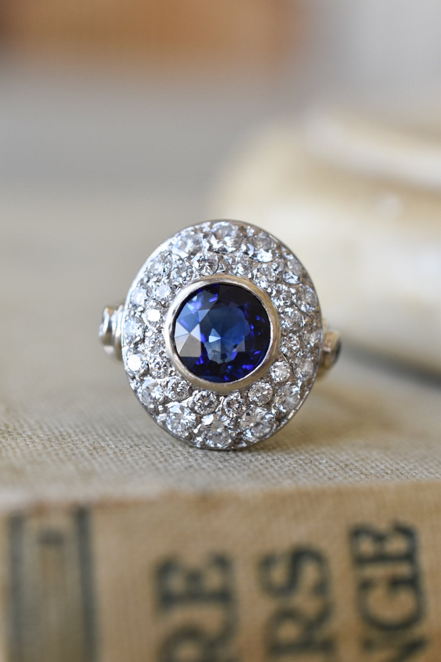 1.50ct French Cobblestone Sapphire and Diamond Ring in 18k White Gold