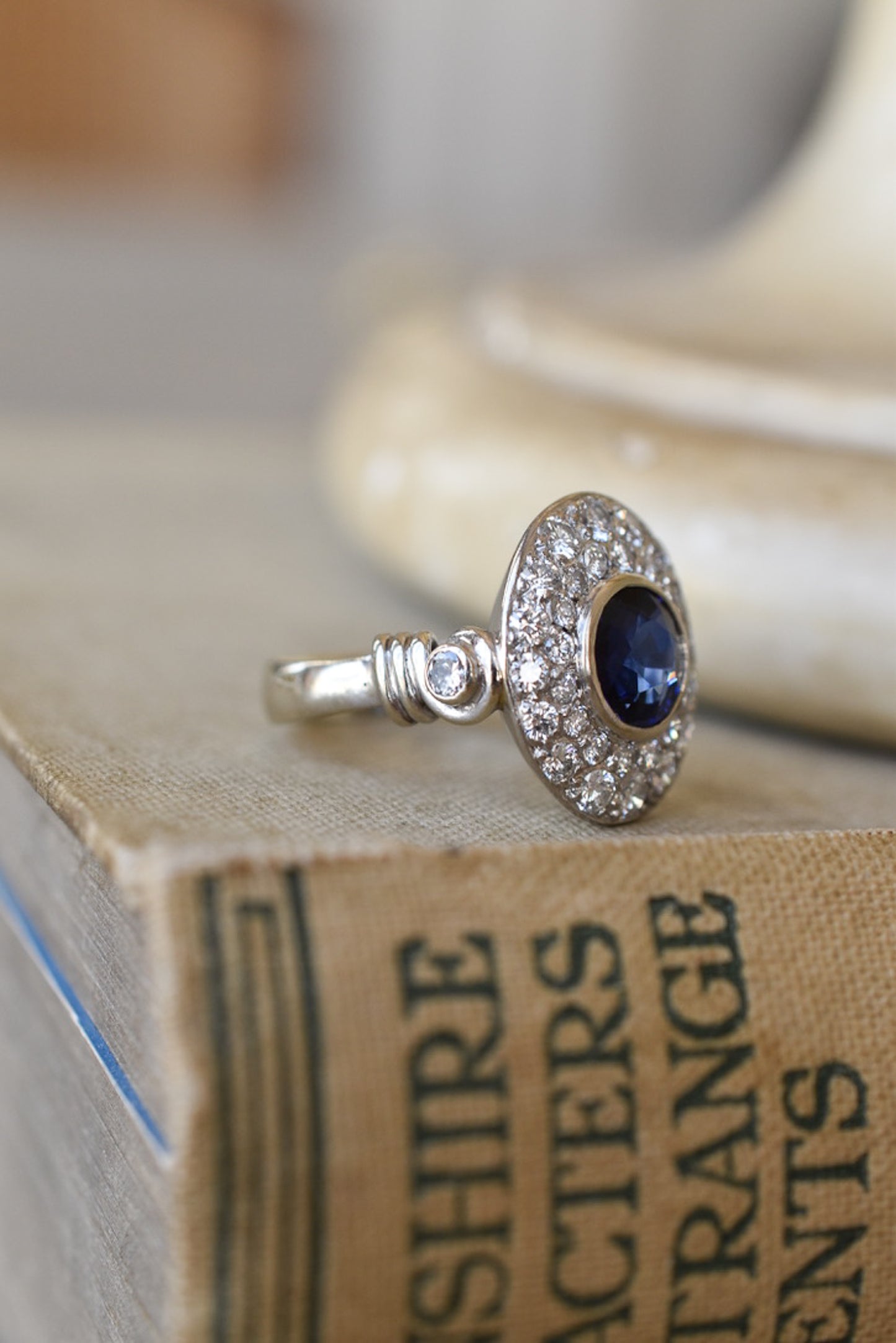 1.50ct French Cobblestone Sapphire and Diamond Ring in 18k White Gold