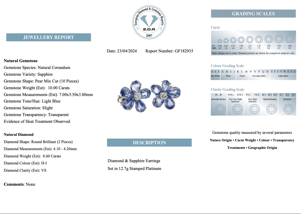 10ct Ceylon Sapphire and Diamond Flower Cluster Earrings in Platinum