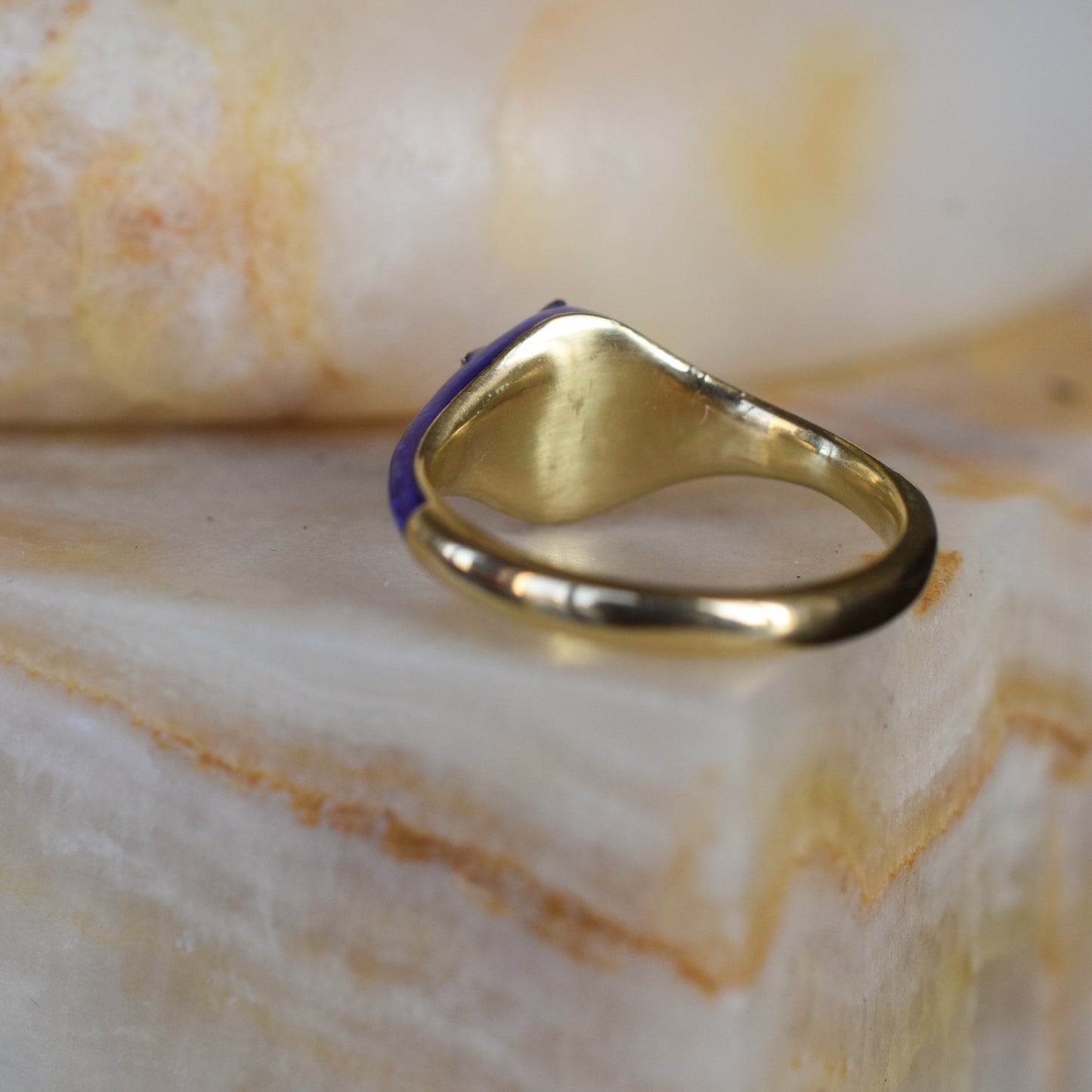 Blue Enamel and Rose cut Diamond Star Ring in 18k Yellow Gold