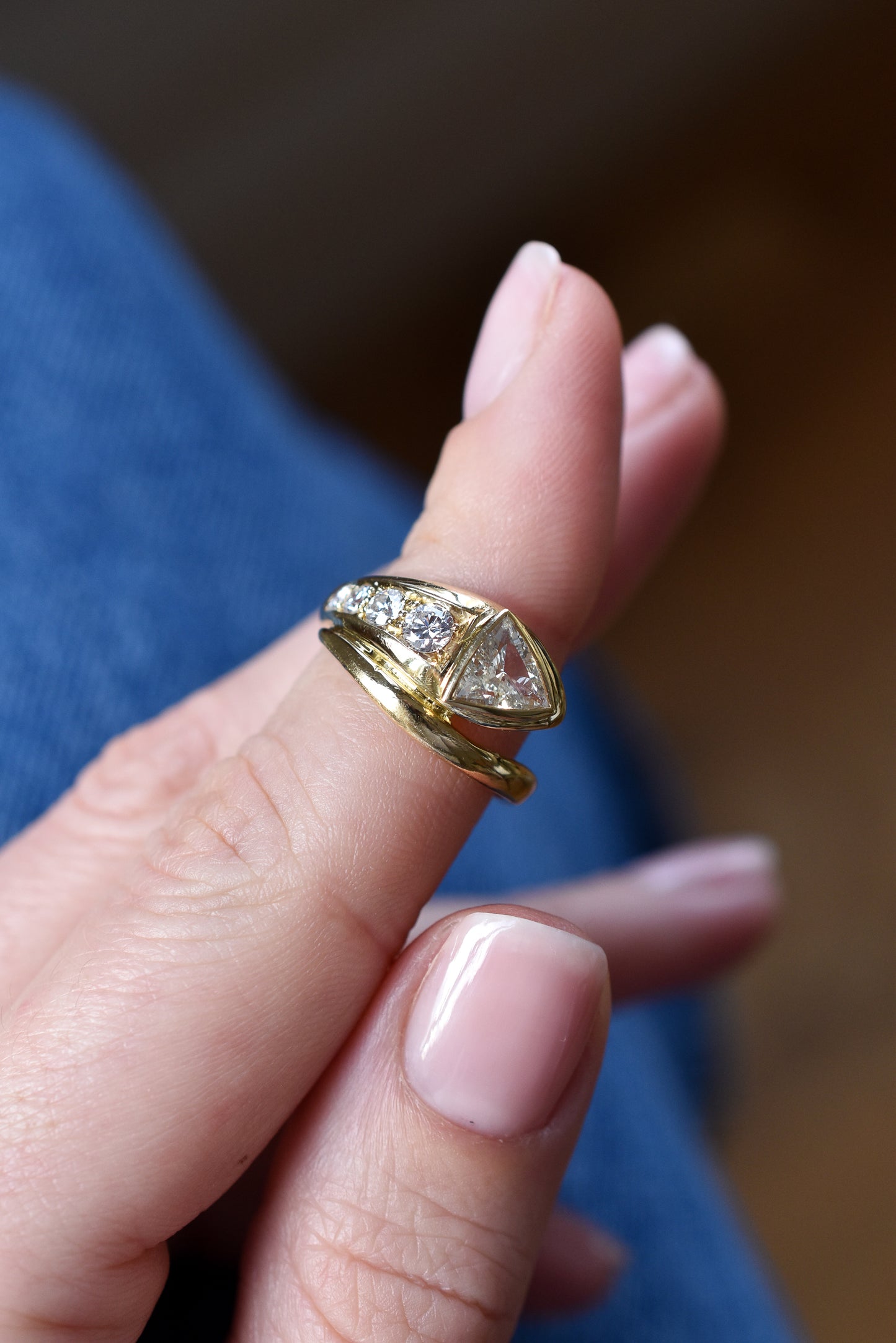 1.10ct Vintage Diamond Snake Ring in 18k Yellow Gold