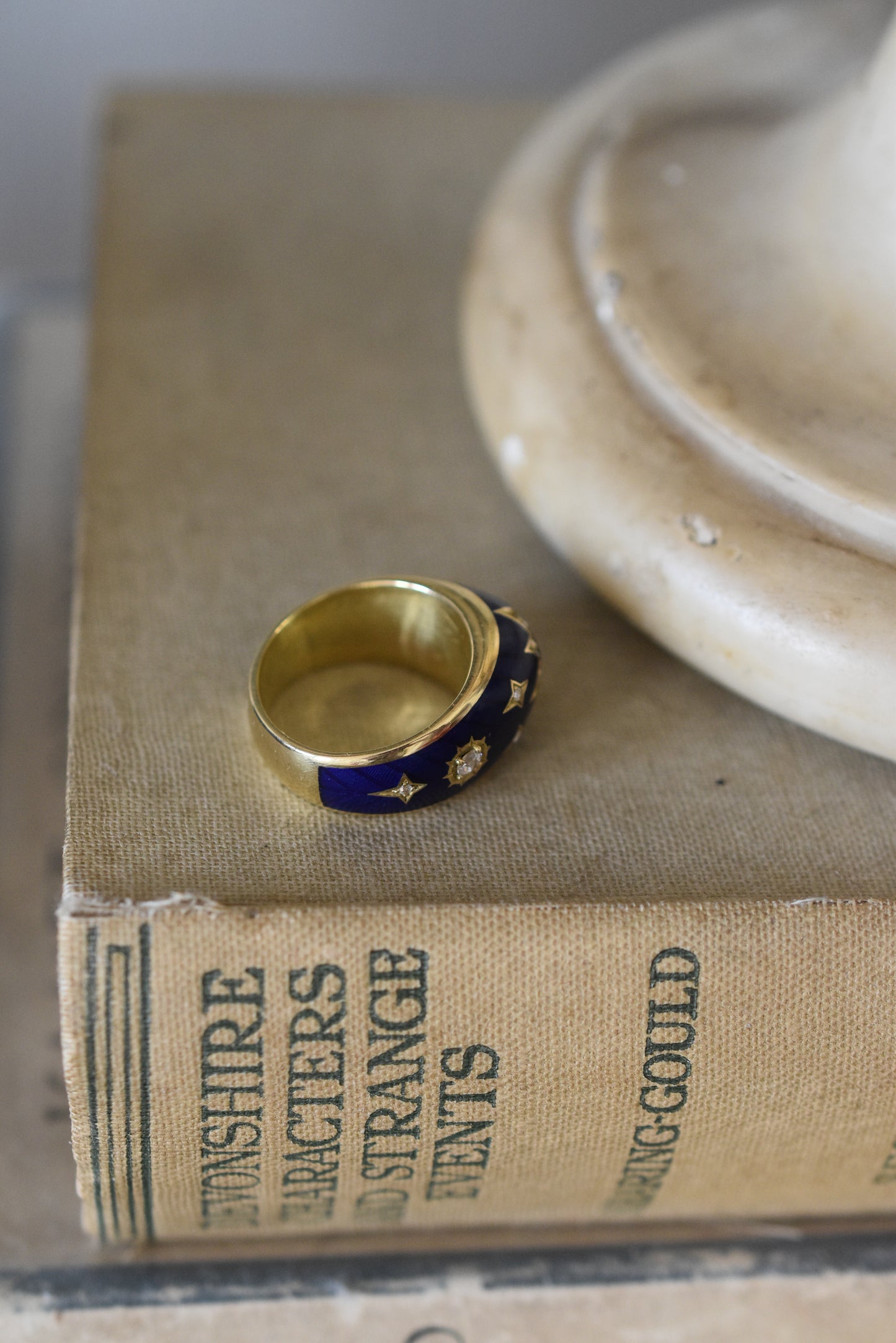 Old European cut Diamond and Blue Enamel Celestial ‘Star’ Ring in 18k Yellow Gold