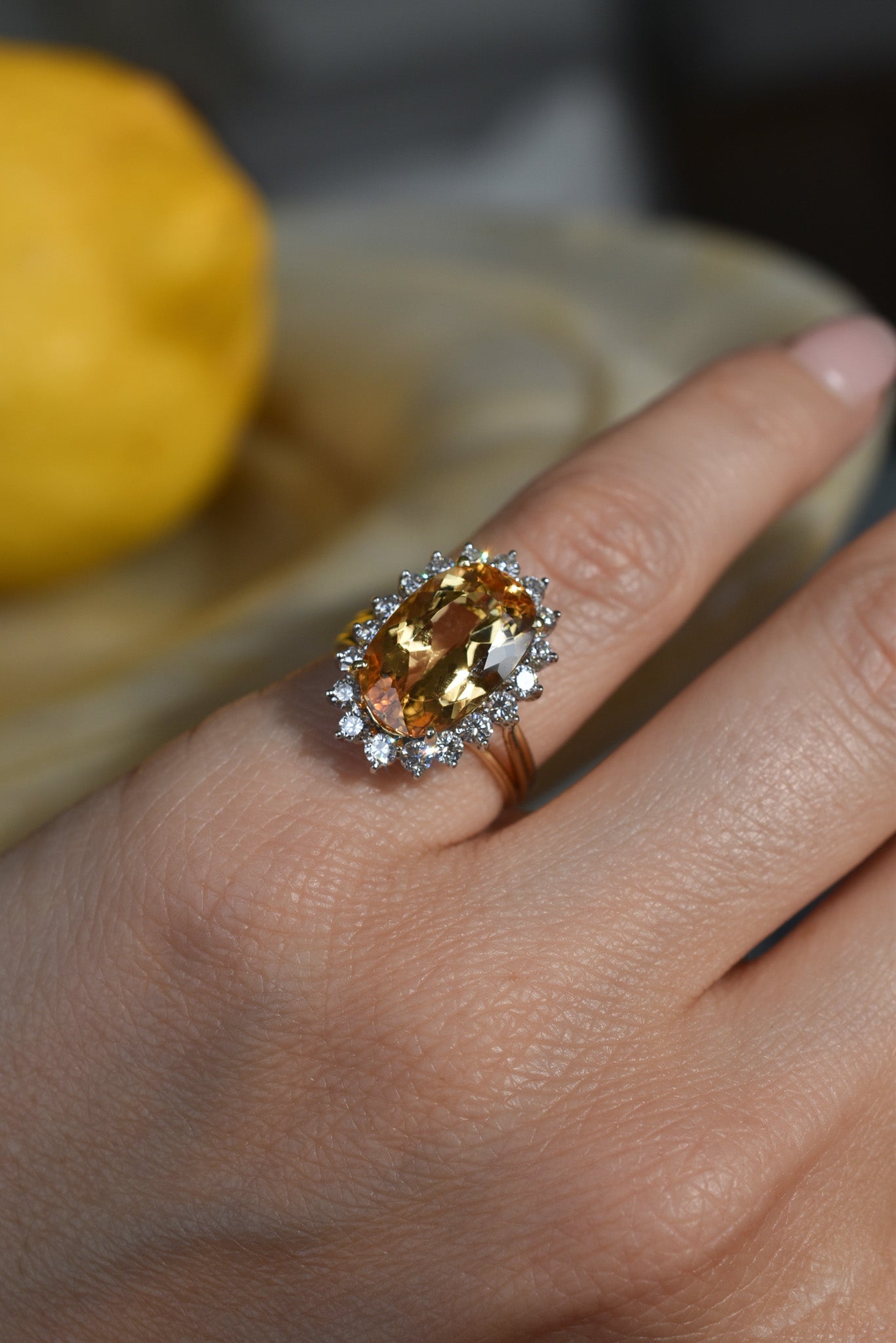 4.70ct Imperial Topaz and Diamond Cluster Ring