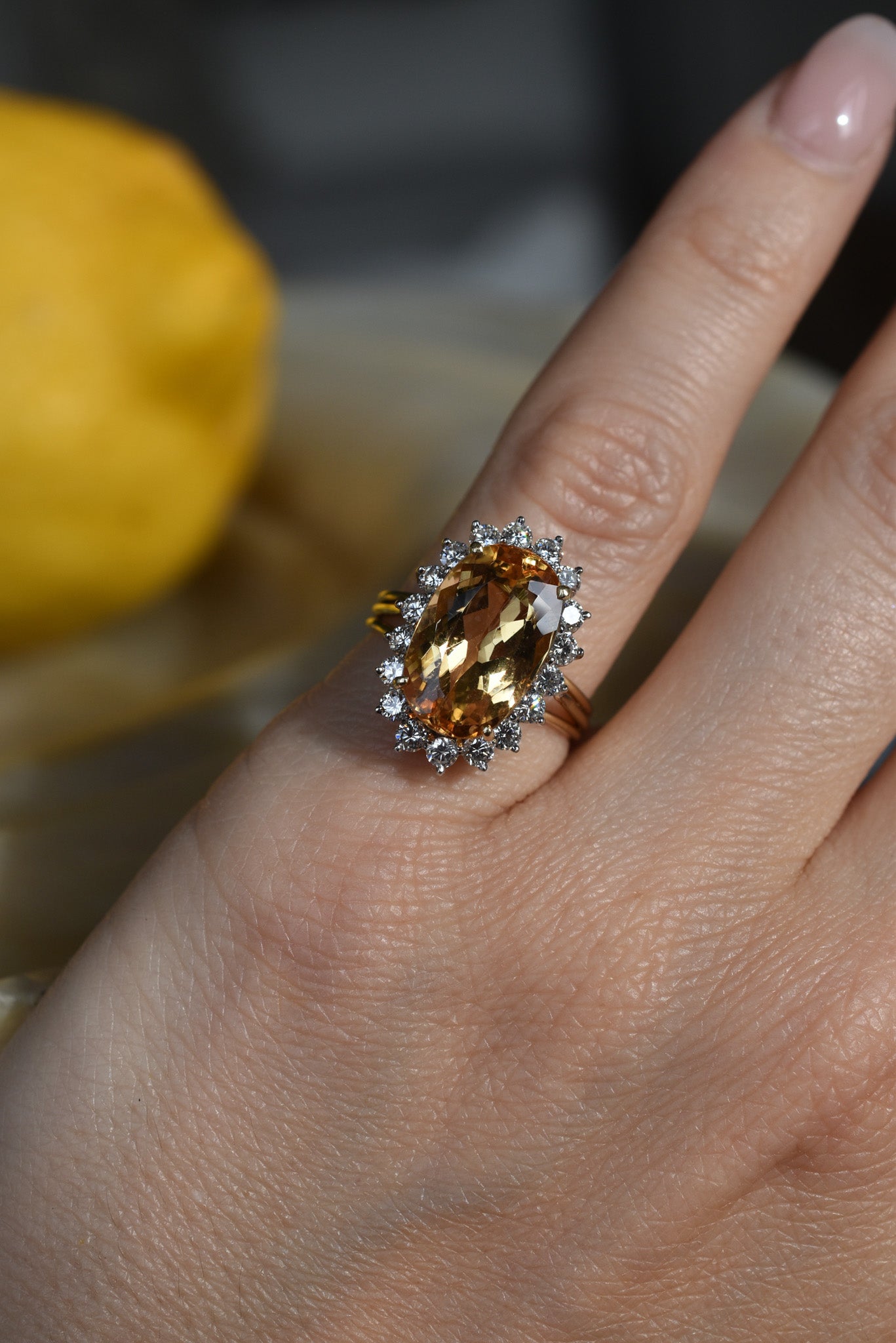 4.70ct Imperial Topaz and Diamond Cluster Ring