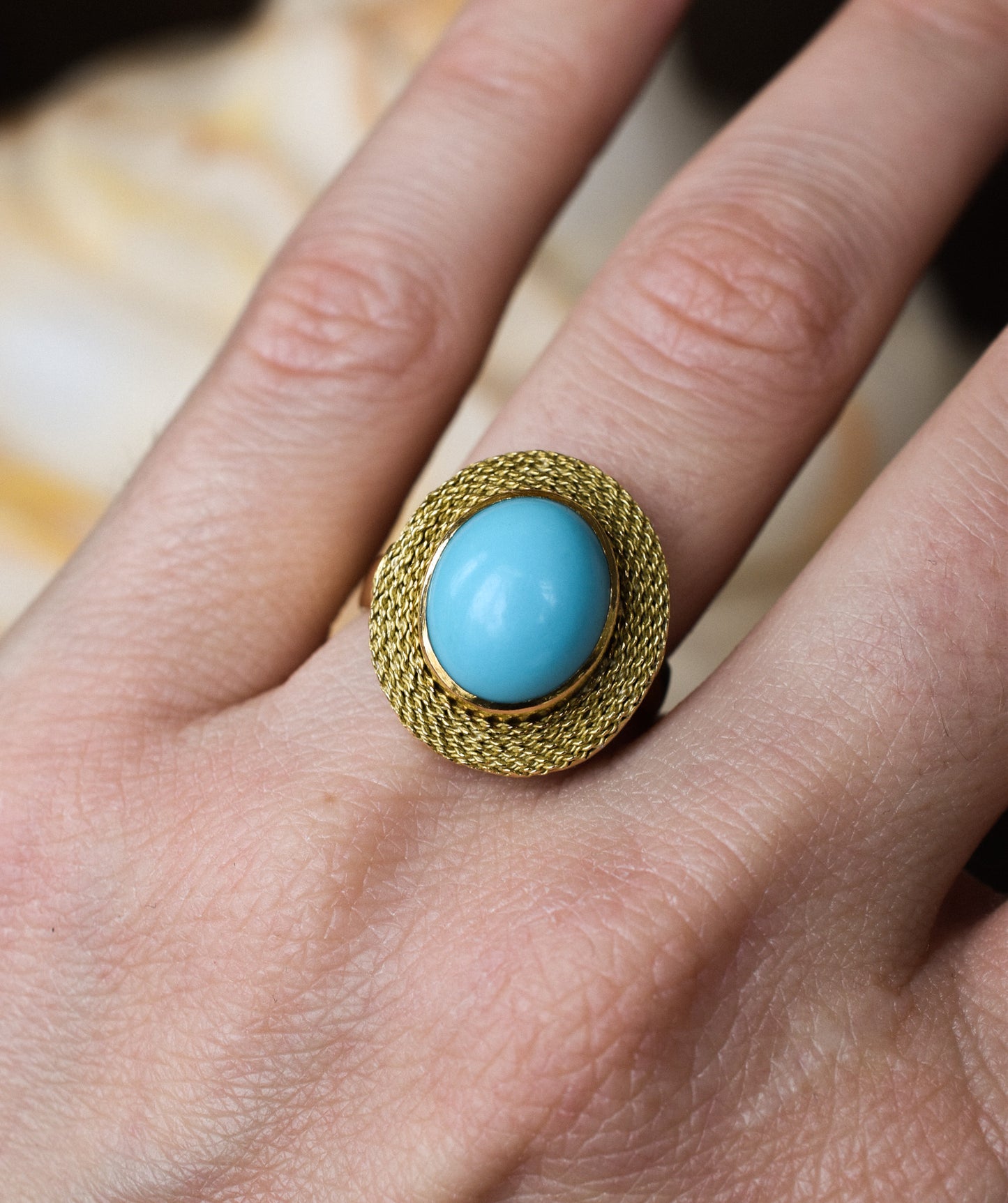 Vintage Italian Turquoise and 18K Yellow Gold Statement Ring