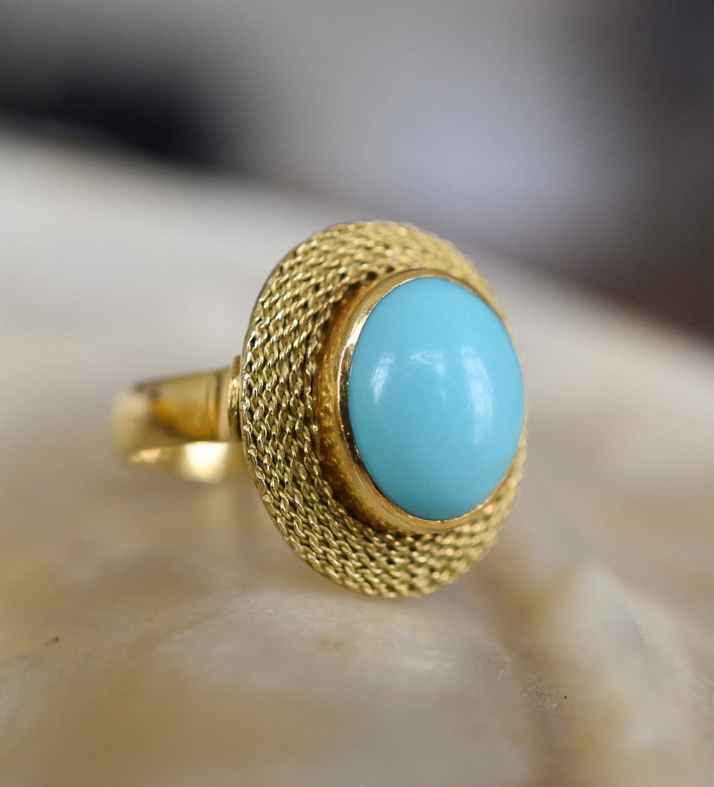 Vintage Italian Turquoise and 18K Yellow Gold Statement Ring