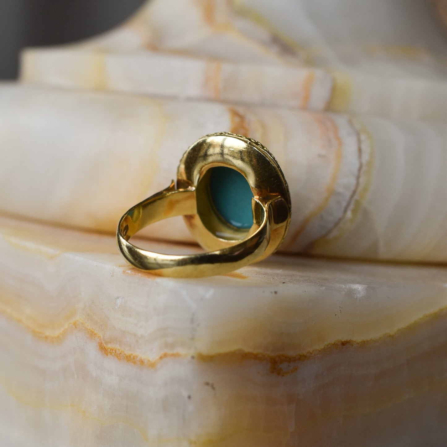 Vintage Italian Turquoise and 18K Yellow Gold Statement Ring