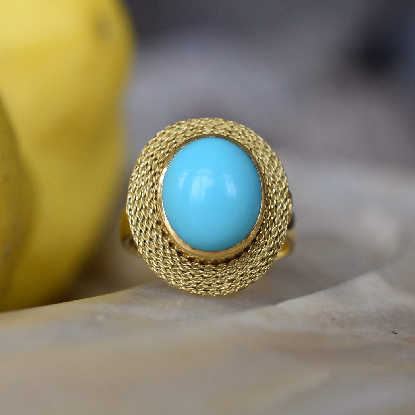 Vintage Italian Turquoise and 18K Yellow Gold Statement Ring