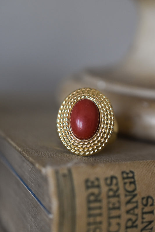 Vintage Italian Coral and 18k Gold Cocktail Ring